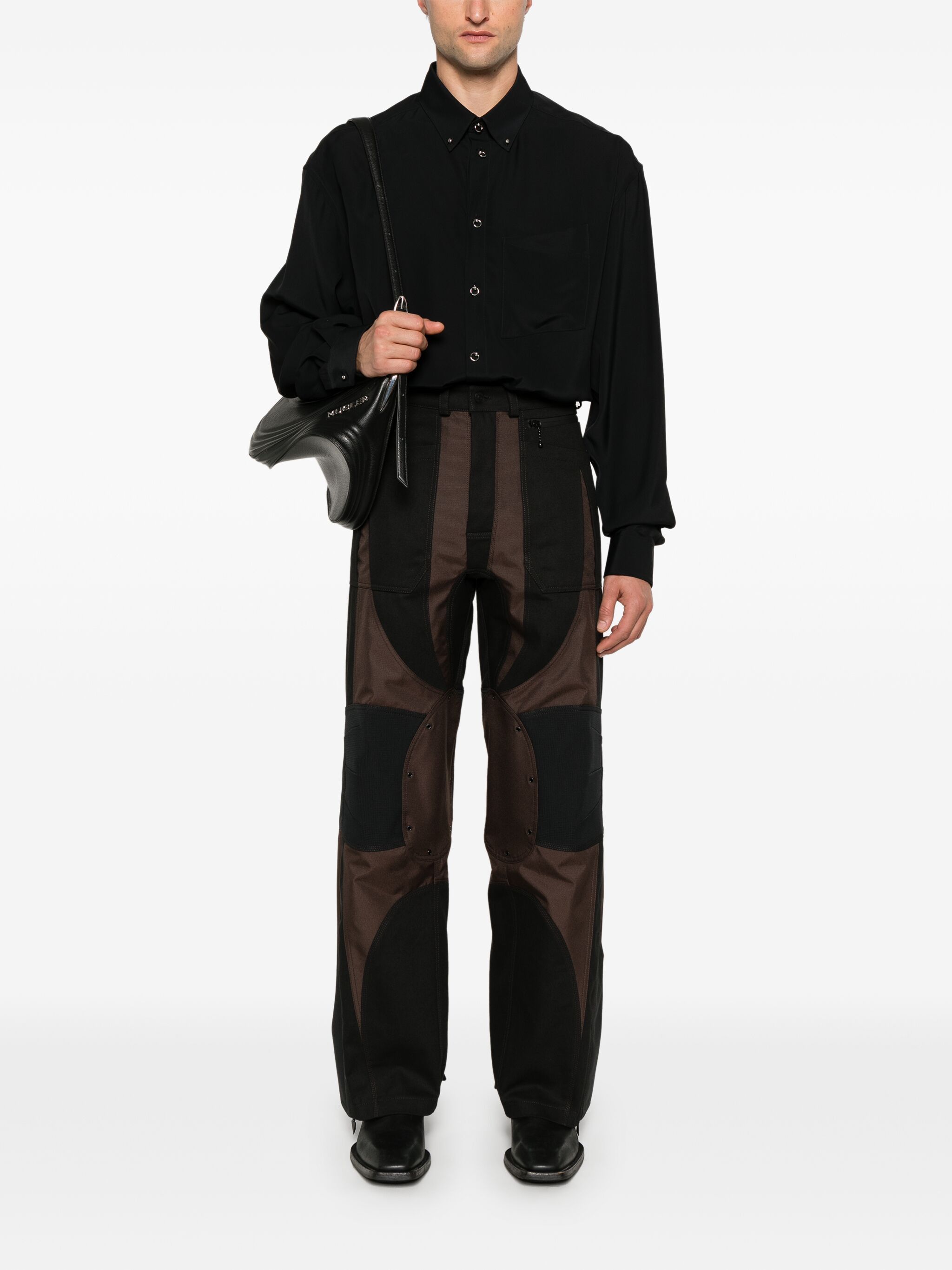 Mugler o1s22i1n1124 Patchwork Cargo Pant in Black & Brown Size US 32 / EU 48 - 2 Thumbnail