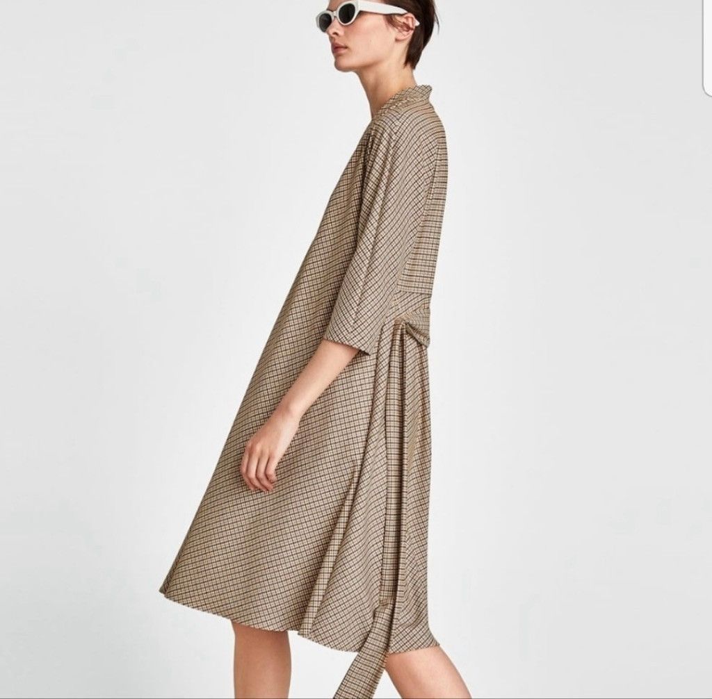 Zara Women's Zara Plaid V-Neck Midi Dress Size XS / US 0-2 / IT 36-38 - 6 Thumbnail