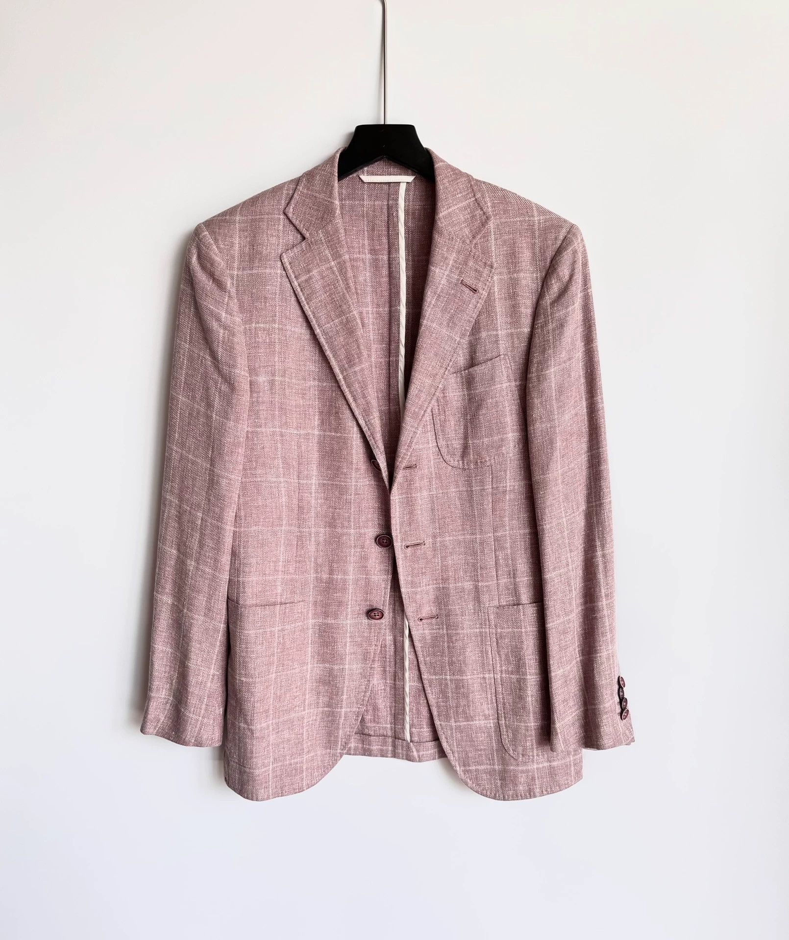 Ermenegildo Zegna Zegna 46 Linen Wool Silk Pink Check 3 Roll 2 Blazer Size 46R - 1 Thumbnail