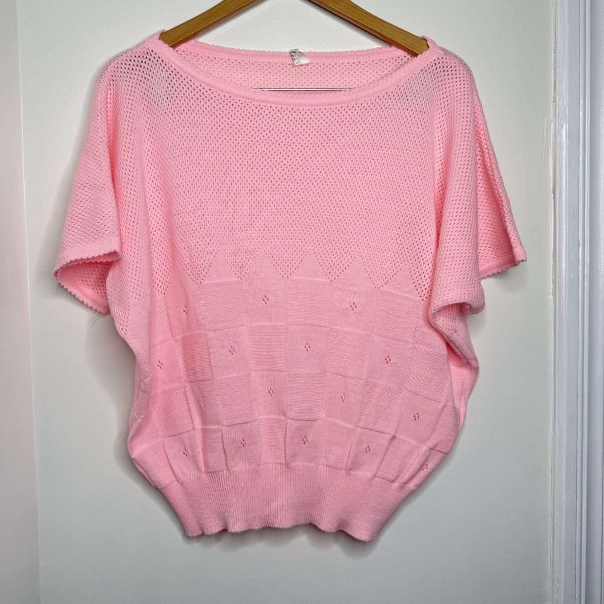 Vintage Vintage 80s Pink Lightweight Knit Sweater Sz XL Pointelle Size XL / US 12-14 / IT 48-50 - 1 Thumbnail