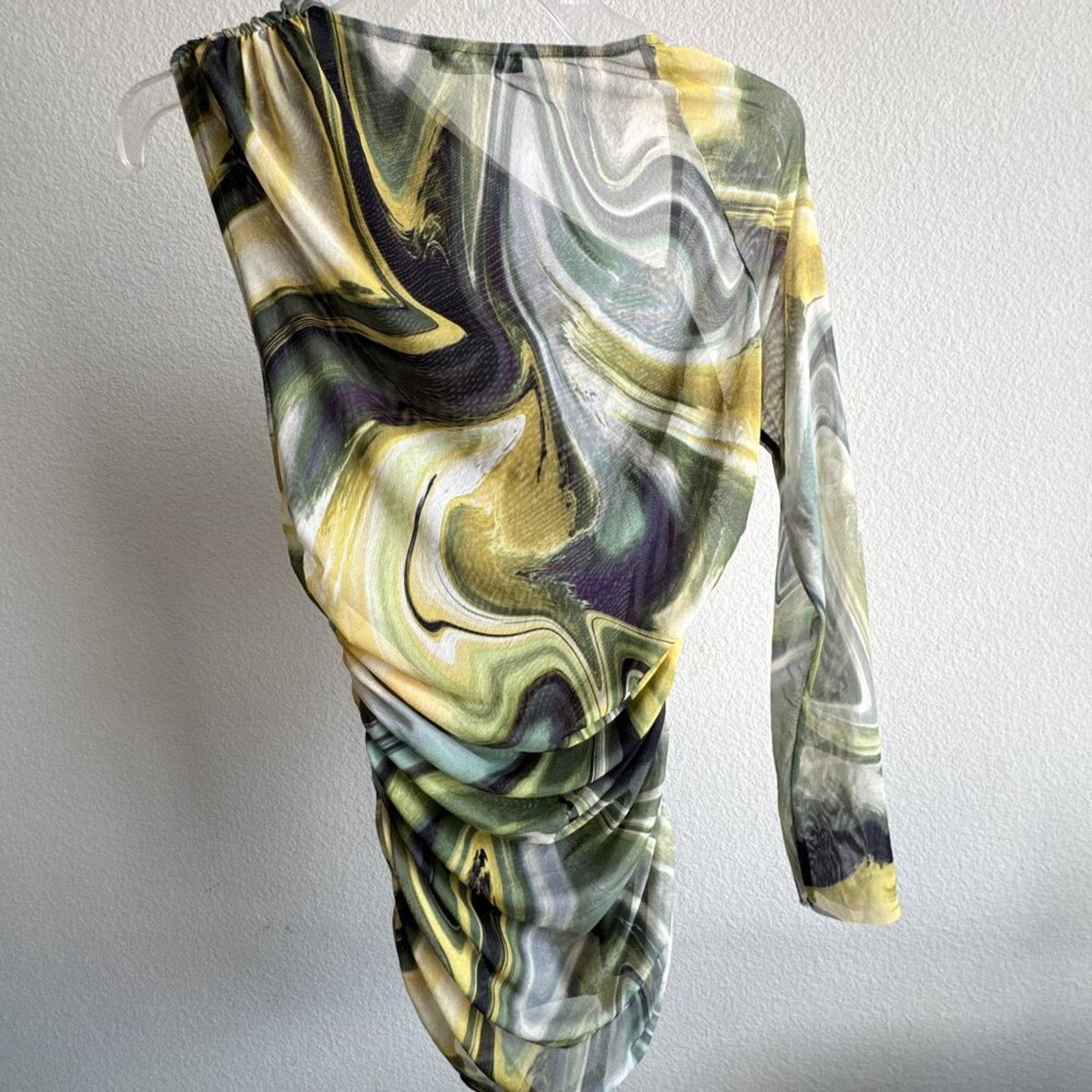 Zara Zara Green Mesh printed tulle top asymmetrical Medium Size M / US 6-8 / IT 42-44 - 5 Thumbnail
