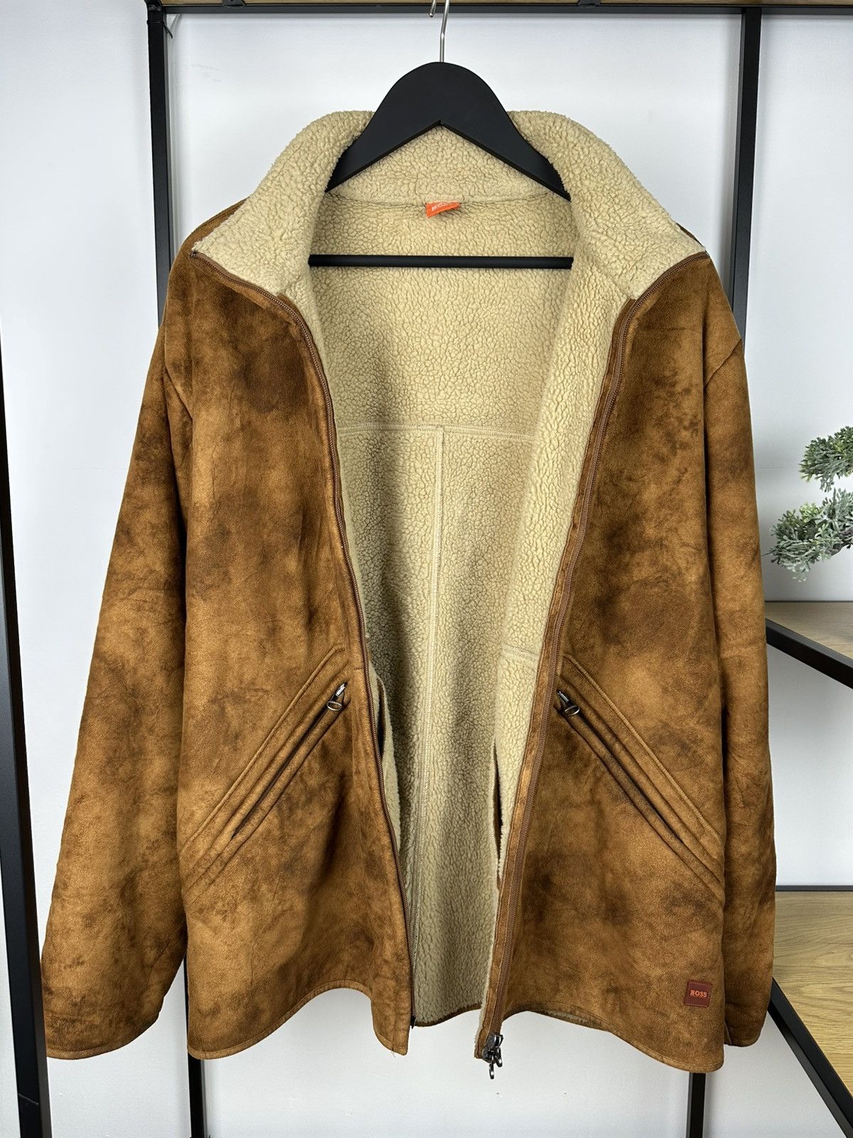 Hugo × Hugo Boss × Vintage HUGO BOSS Tan Faux Sheepskin Fleece Jacket B3 Style Coat Men Size US XXL / EU 58 / 5 - 15 Thumbnail