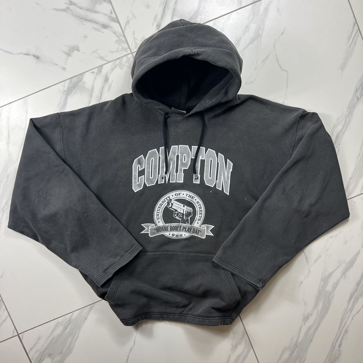 Vintage Vintage compton glock hoodie gun boxy fit faded black | Grailed