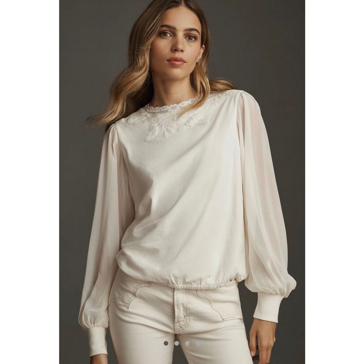 Anthropologie NWT Anthropologie Mock Neck Lace Embellished Top Size XS / US 0-2 / IT 36-38 - 1 Thumbnail