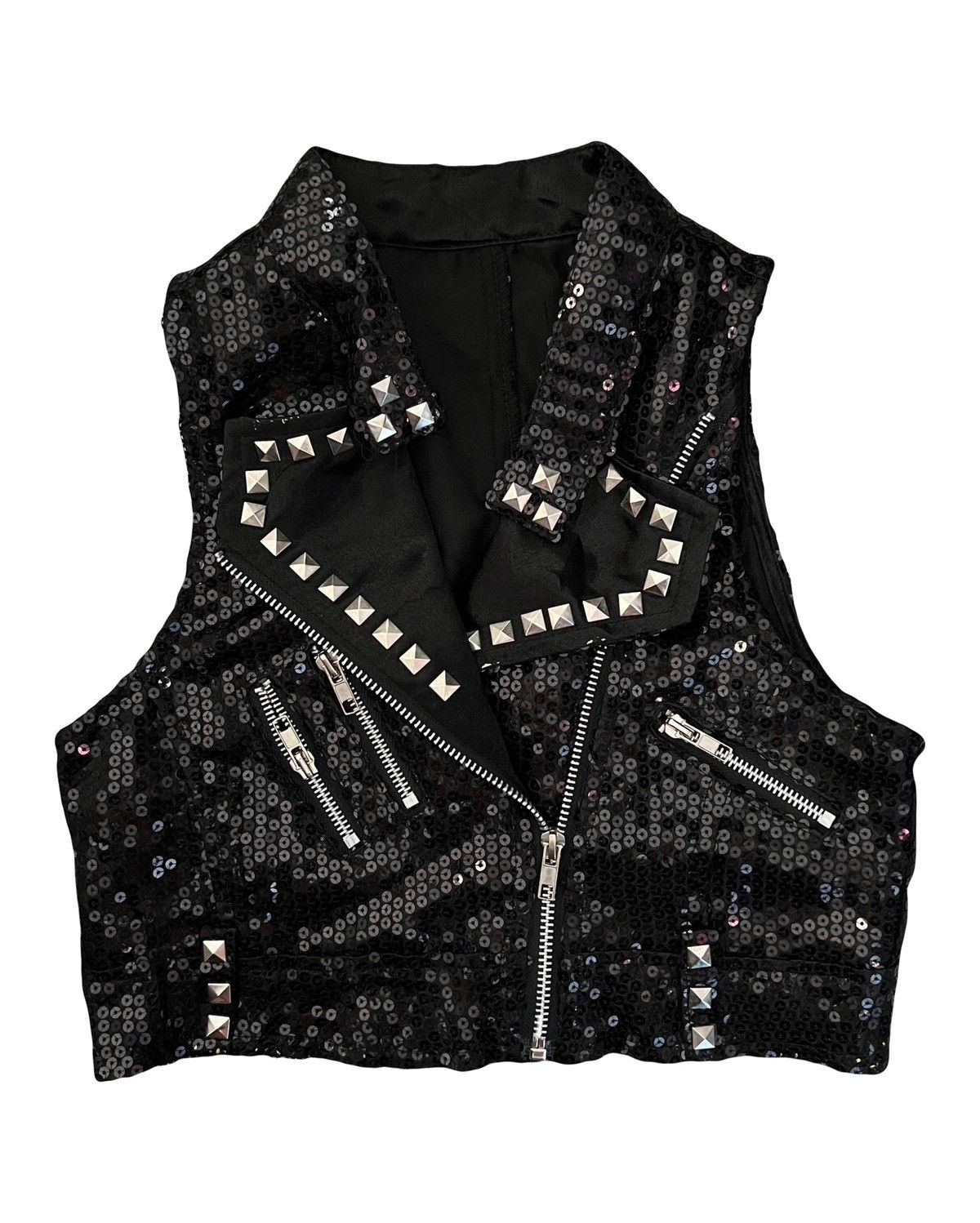 Japanese Brand Black sequin and stud cropped vest 🖤🧛🏻‍♀️ Size S / US 4 / IT 40 - 2 Thumbnail