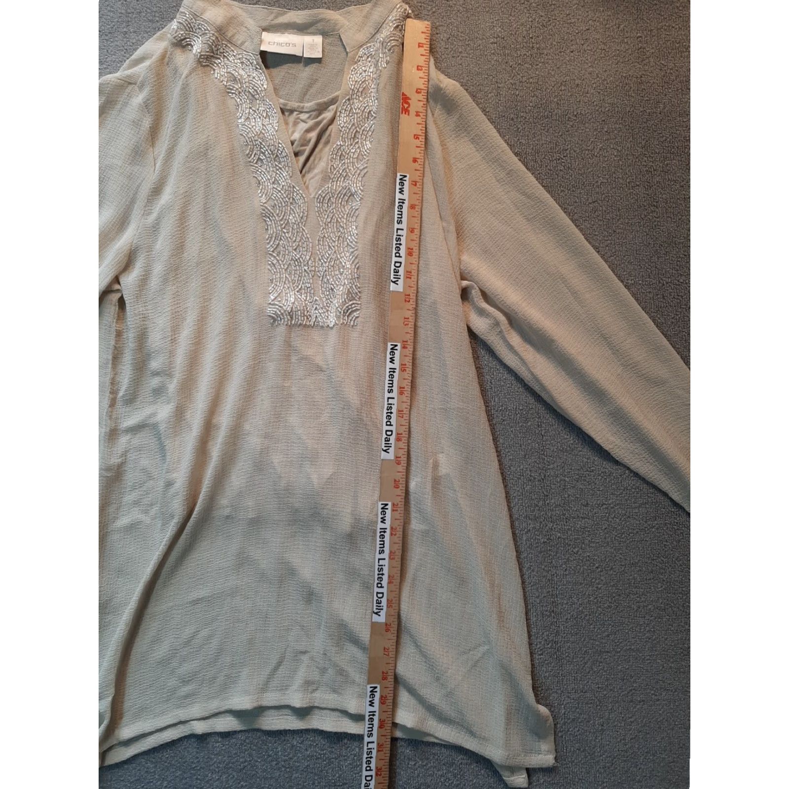 Vintage Chico’s Long Sleeve Blouse Size 1 Beige Beaded Lined Top Shirt Women Regular Button-Up Size XS / US 0-2 / IT 36-38 - 4 Thumbnail