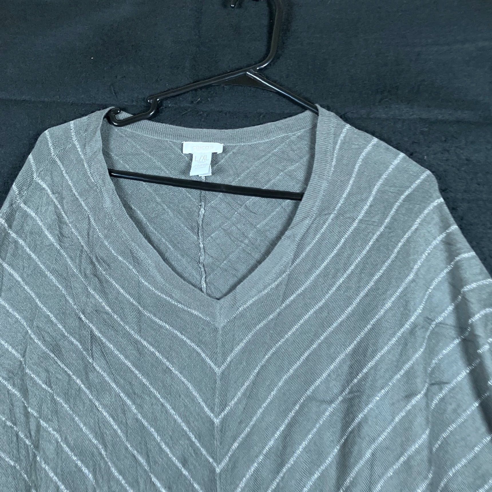 Vintage Chicos Womens Sweater Poncho Shawl Gray White Striped Lightweight L/XL Knit Pullover Casual Warm Size L / US 10 / IT 46 - 2 Thumbnail