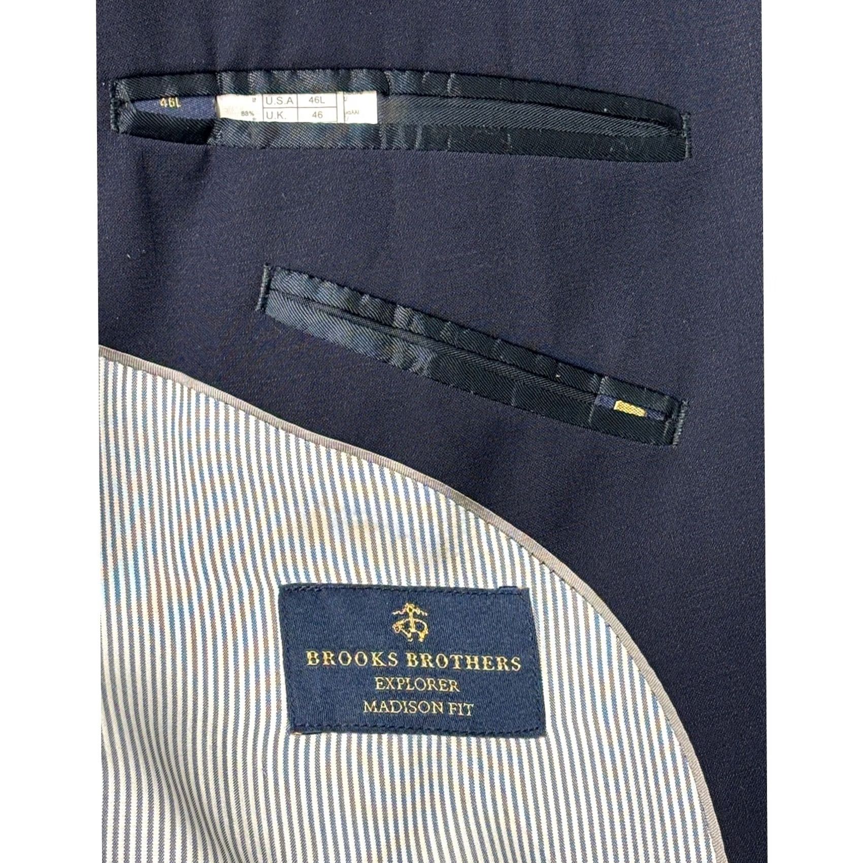Brooks Brothers Brooks Brothers Madison Fit Navy Wool Blend Blazer Sport Coat Mens Size 46 Regular Size 46R - 6 Thumbnail