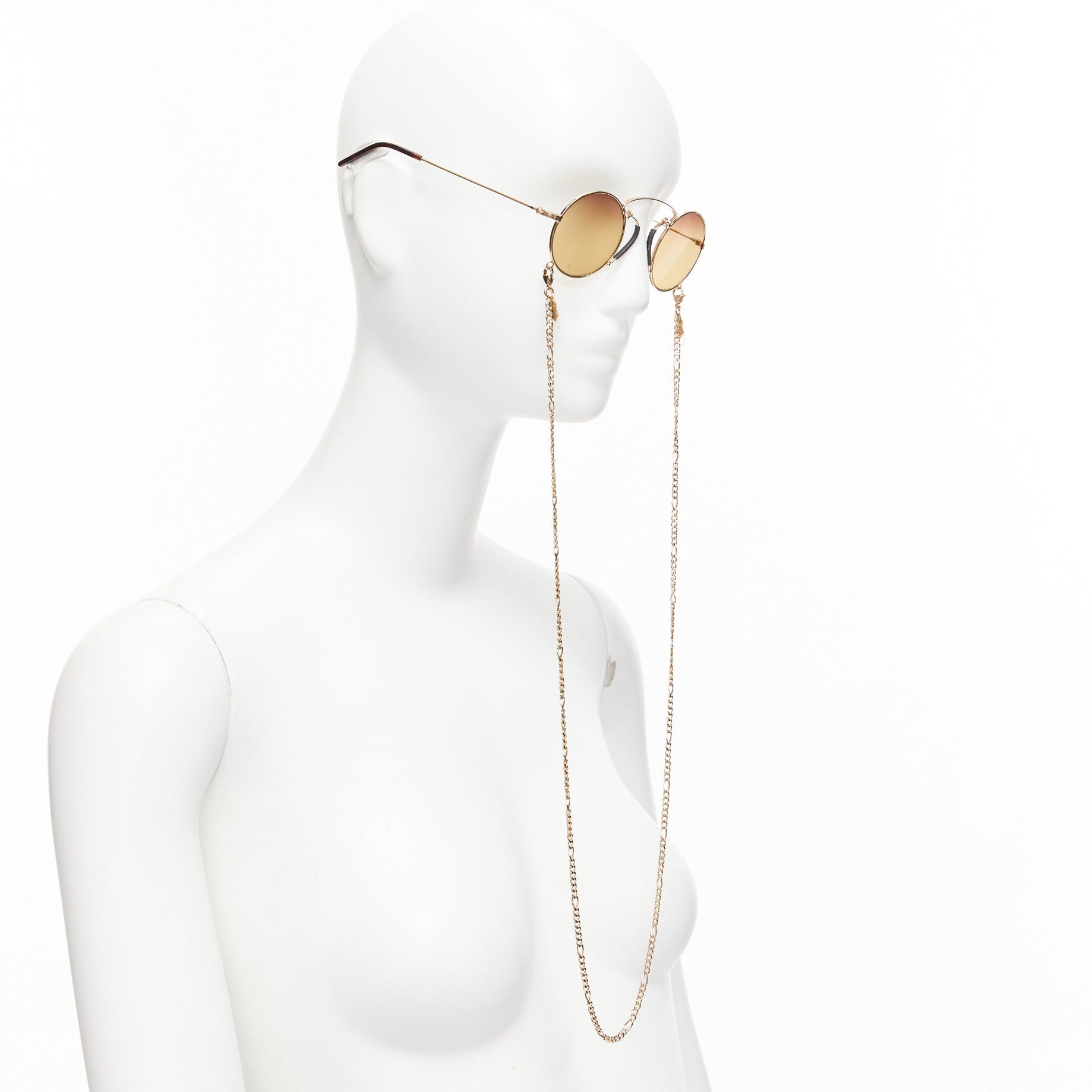 Gucci GUCCI GG0991S yellow lens black geomritc rounded sunnies with chain Size ONE SIZE - 1 Thumbnail