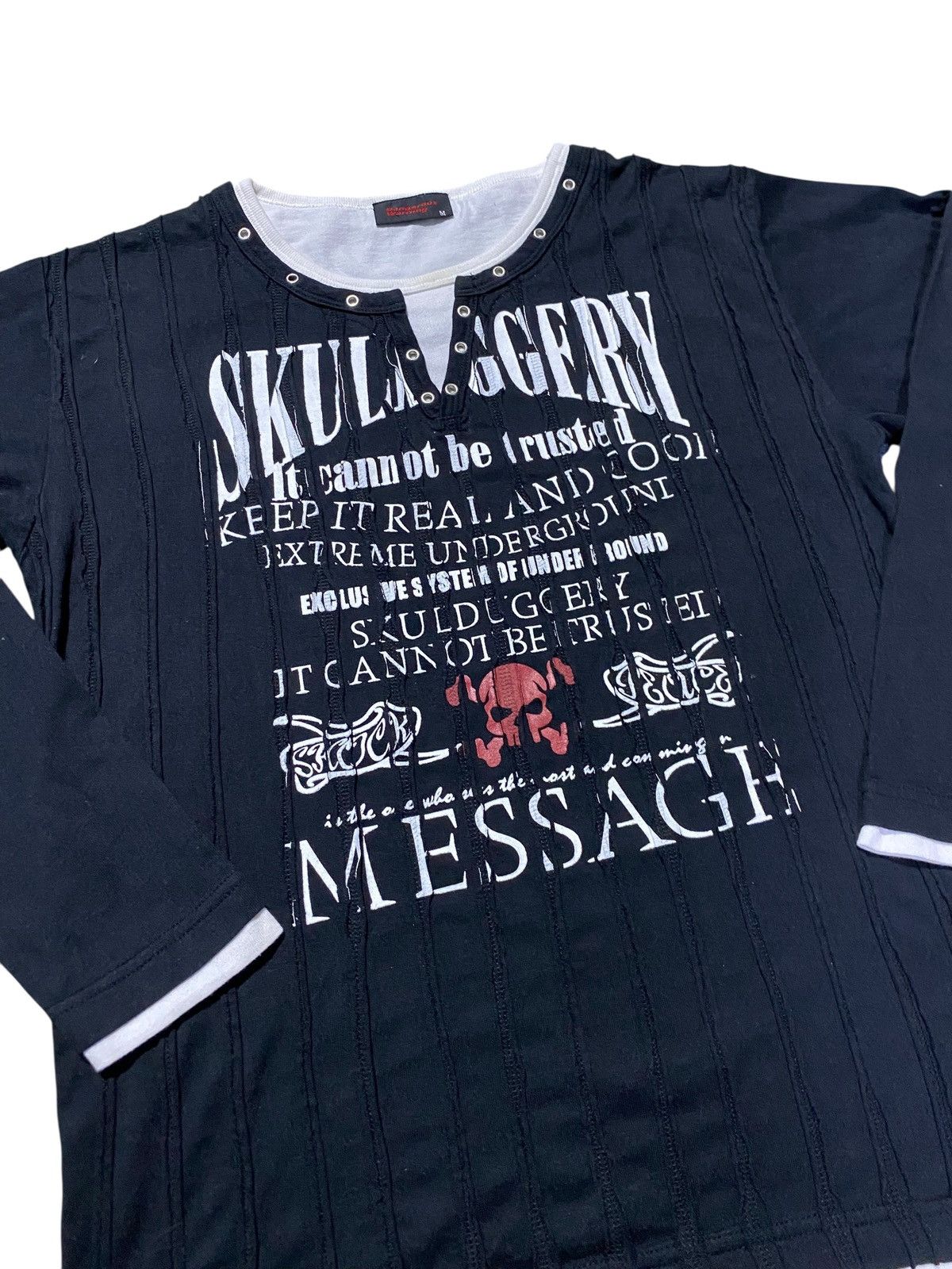 Dangerous warning skull cross double layer tshirt longsleeve