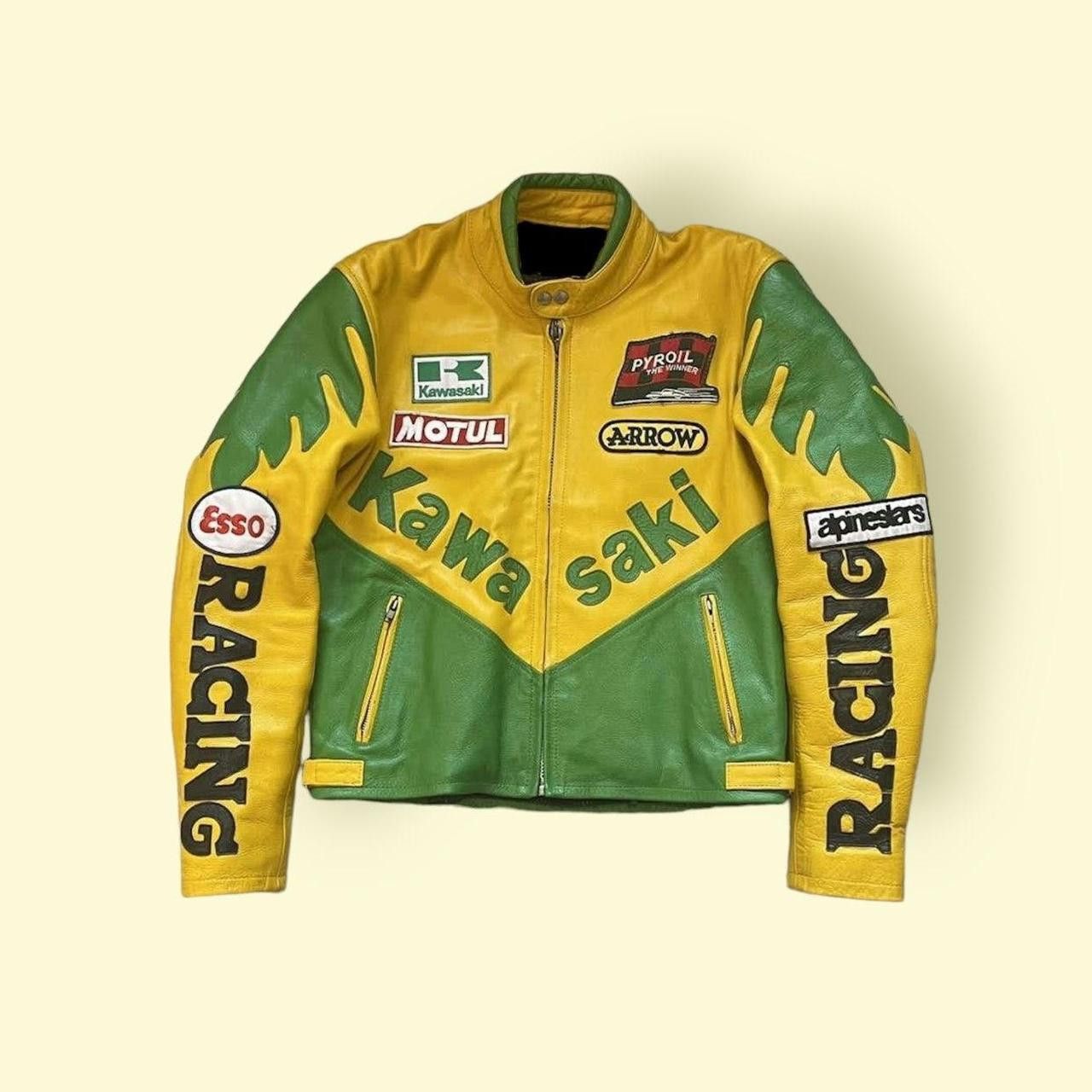 Genuine Leather × Vintage Vintage 90s Kawasaki motorbike racing 