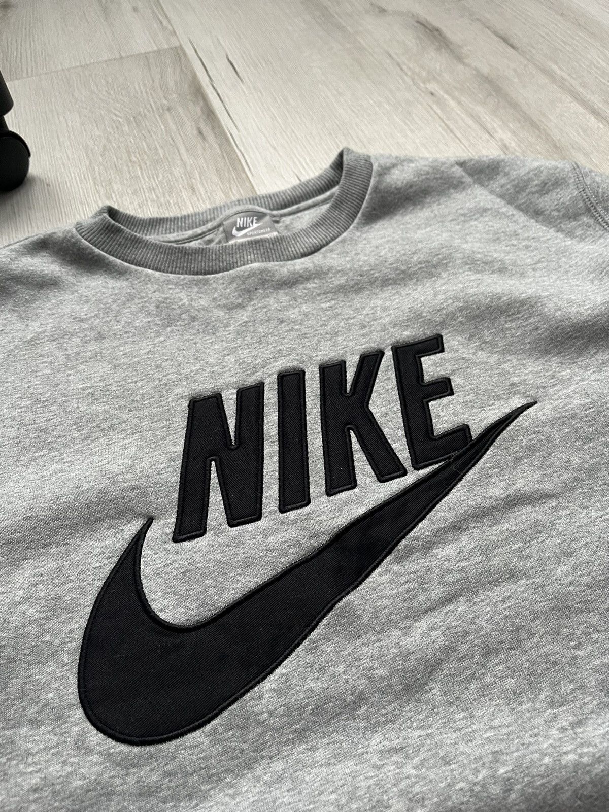 Nike × Vintage Vintage 90s Nike Big Swoosh Logo Grey Sweatshirt Y2K Size US XL / EU 56 / 4 - 4 Thumbnail