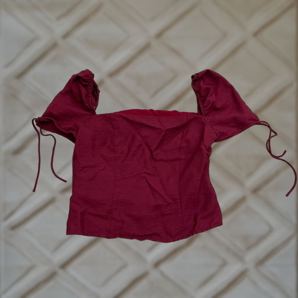 Vintage Line And Dot Puff Sleeve Top Womens Small Red Back Full Zip Crop Casual Modern Size S / US 4 / IT 40 - 1 Thumbnail