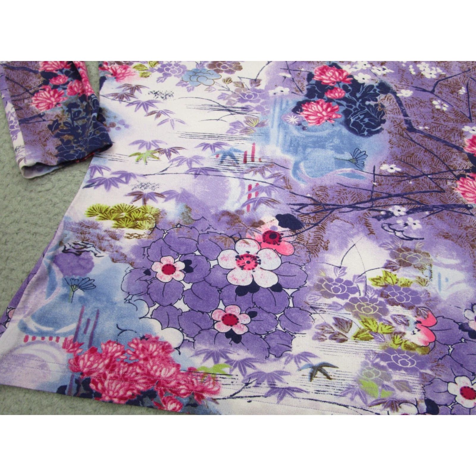 Vintage VINTAGE Karen Kane Shirt Womens L Purple Floral 3/4 Sleeve Jersey AOP Y2K Size L / US 10 / IT 46 - 3 Thumbnail
