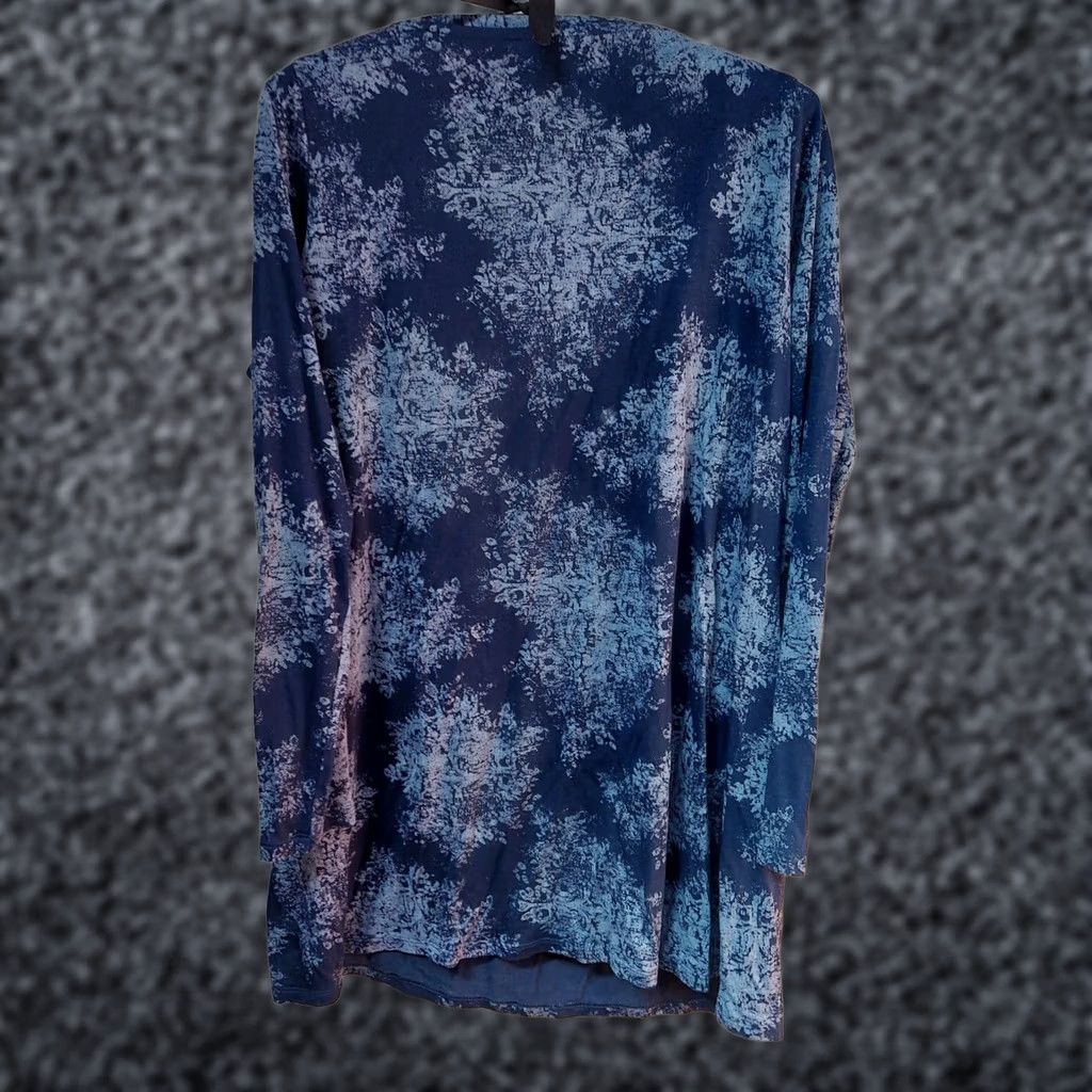 Vintage Pure Jill Womens Long Sleeve Tunic Top Blue White Dye Cotton Modal Jersey Round Neck Pullover Casual Regular Medium Size M / US 6-8 / IT 42-44 - 1 Thumbnail