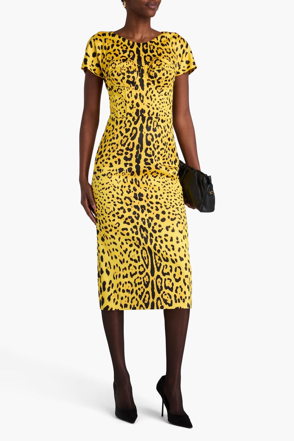 Dolce & Gabbana o1y0825 Leopard-Print Midi Dress in Yellow/Black Size XS / US 0-2 / IT 36-38 - 2 Thumbnail