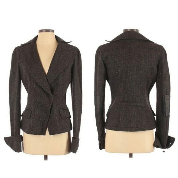 Image of Calvin Klein 205W39Nyc Blazer 2 Runway Wool Herringbone Gray in Black, Women's (Size XS)