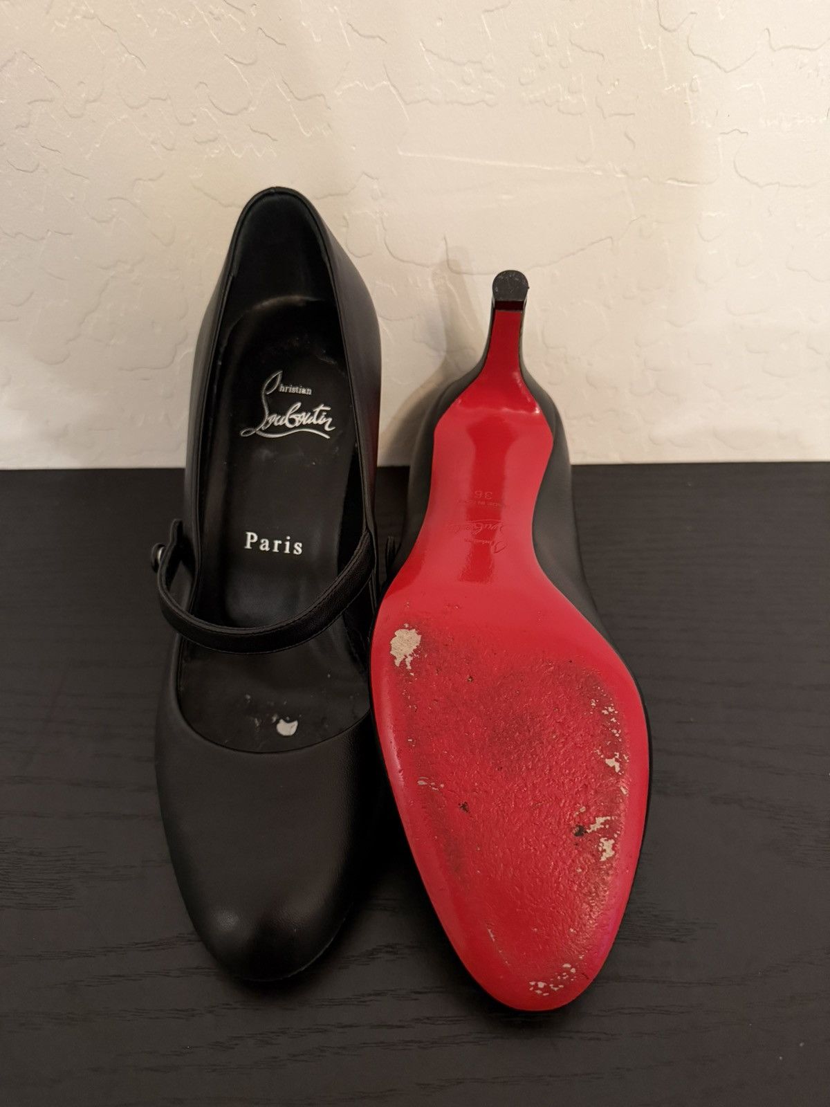 Black Leather Christian Louboutin Paris Mary Jane Heels