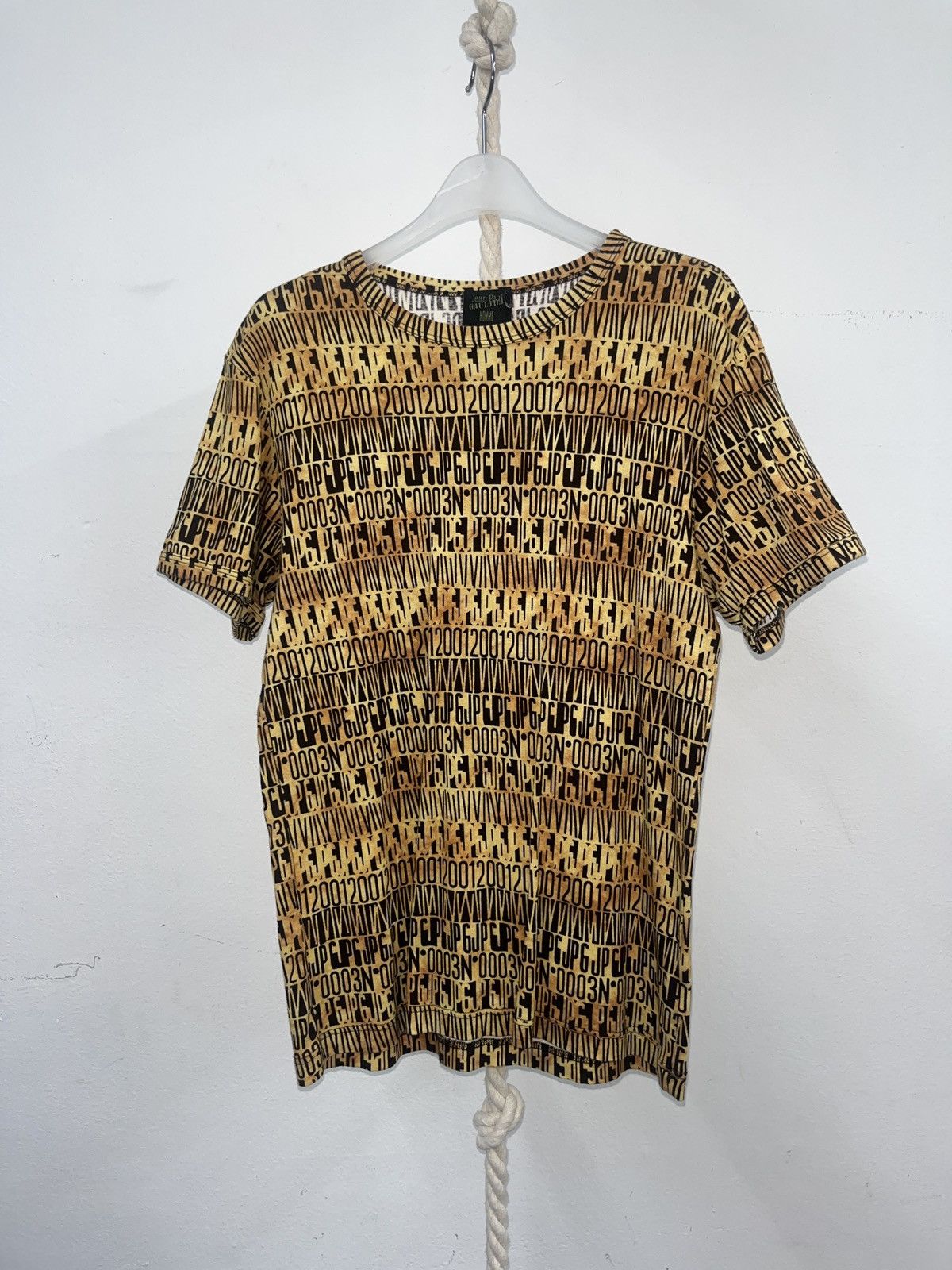 image of Jean Paul Gaultier 2001S Multi Logo T-Shirt in Yellow, Women's (Size Large)