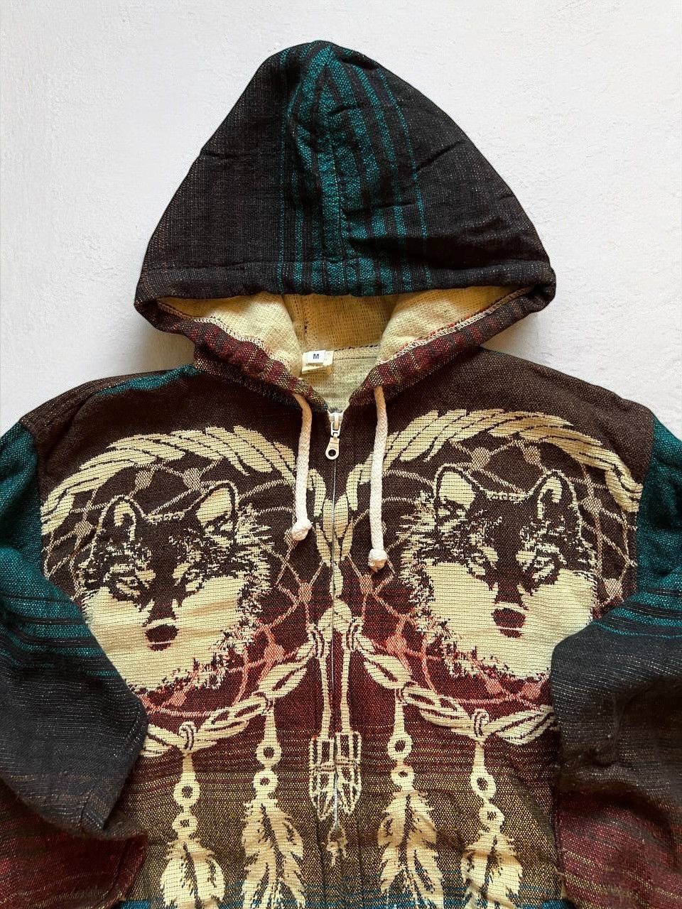 Vintage VINTAGE WOOL ZIP HOODIE WOLFES INDIANS REDHEAD Y2K Size US M / EU 48-50 / 2 - 5 Thumbnail