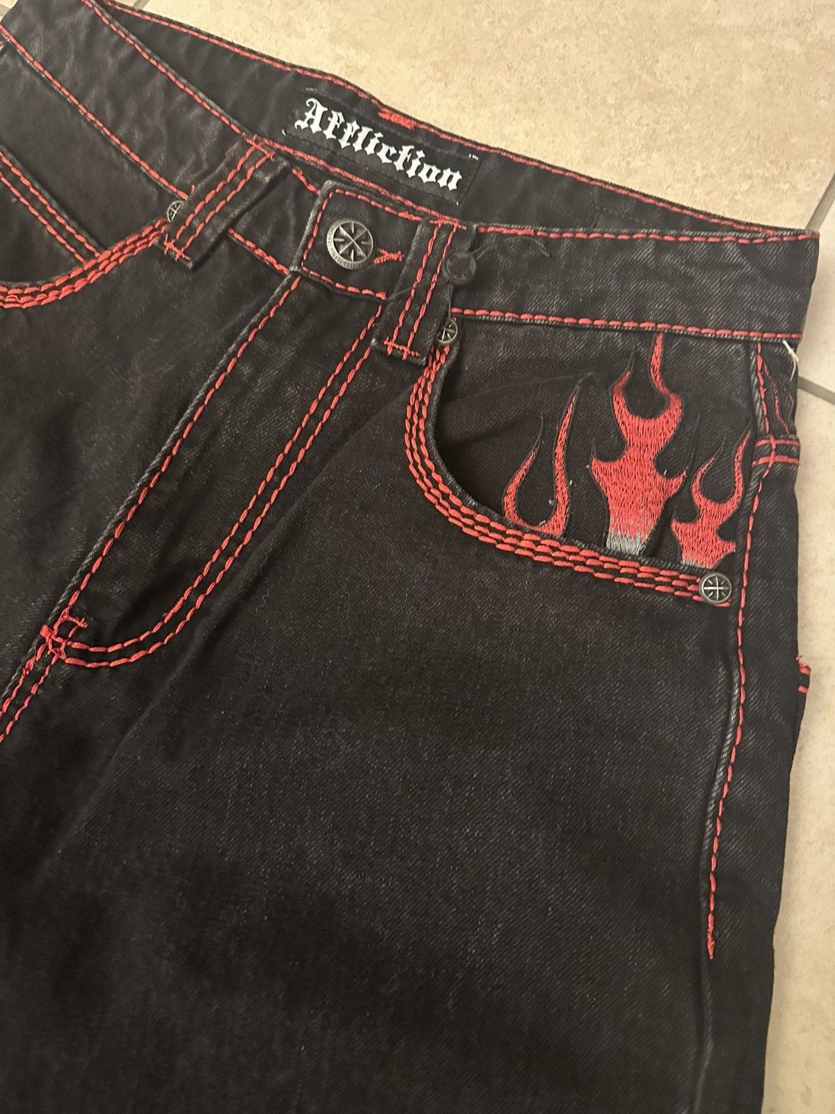 Affliction Affliction "Dante" Black Baggy Jeans - Red Contrast Stitch Size US 28 / EU 44 - 2 Thumbnail