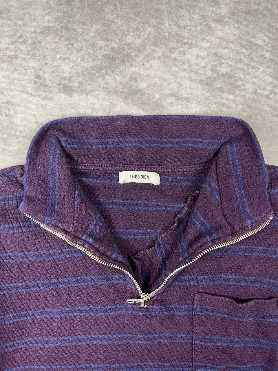 Tres Bien [100] Très Bien Half Zip Stripe Sweat Plum & Navy Size L Size US L / EU 52-54 / 3 - 2 Thumbnail