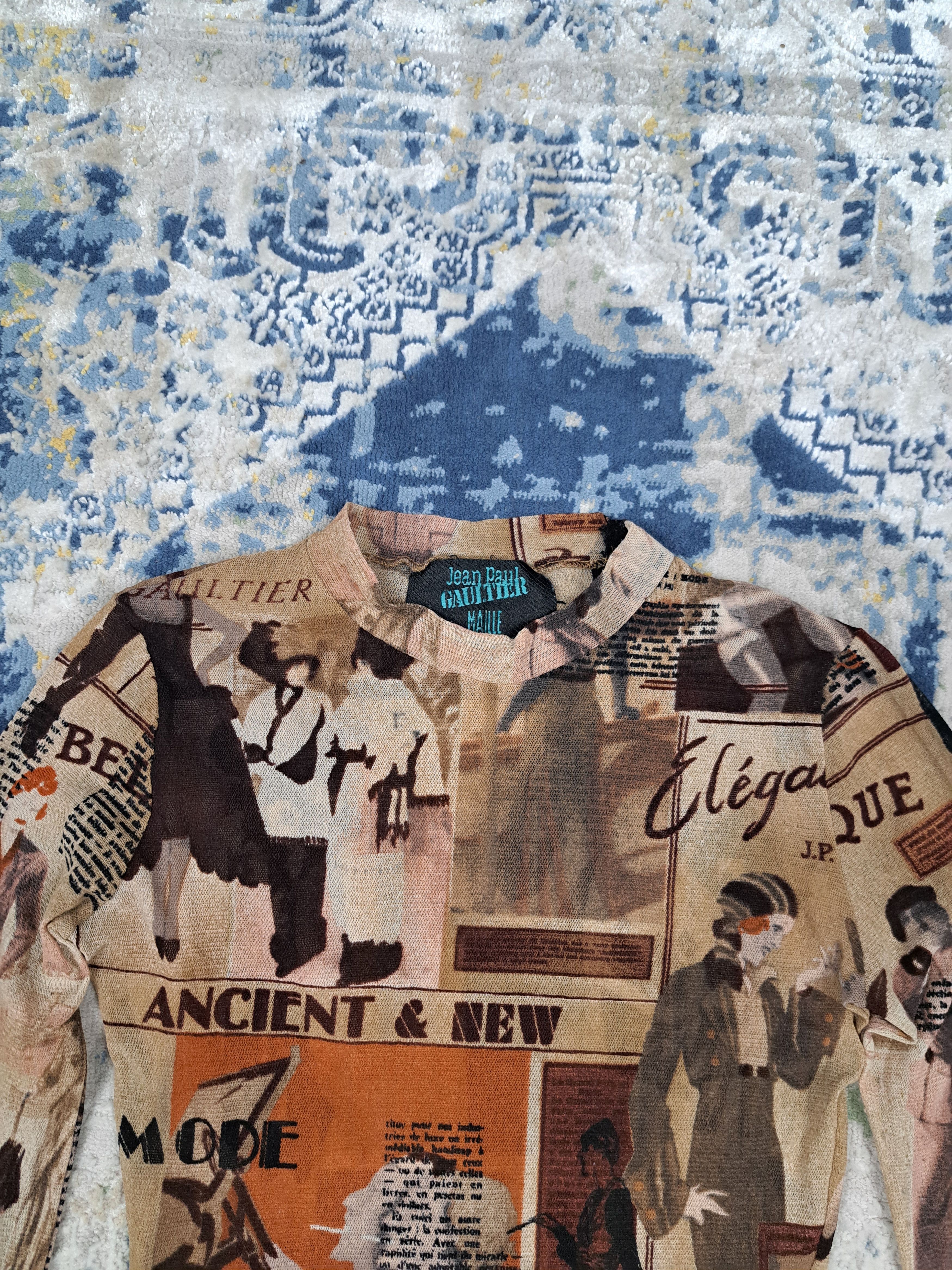 Jean Paul Gaultier SS 1996 JPG Belle Epoque Gazette Mesh Top Longsleeve Size S / US 4 / IT 40 - 2 Thumbnail