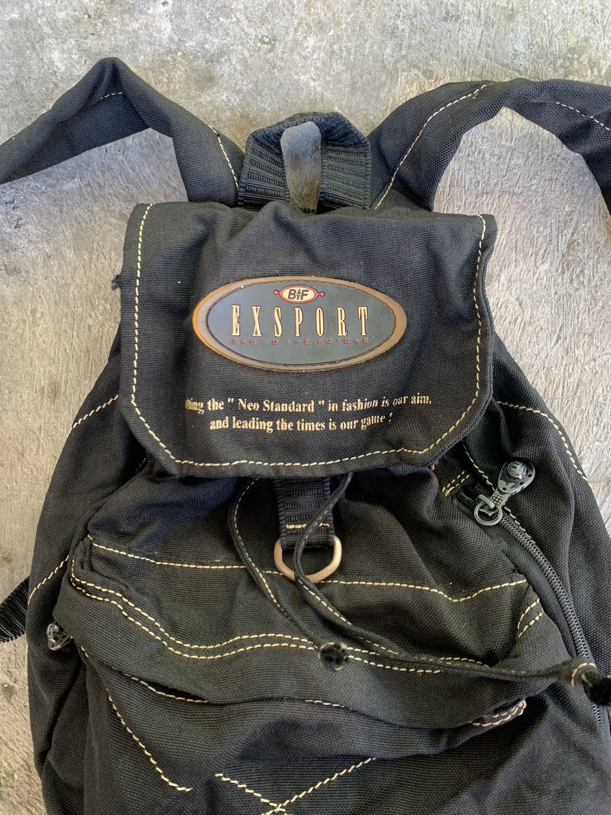 20471120 Vintage Exsport Rucsack Canvas Black Backpack Size ONE SIZE - 4 Thumbnail