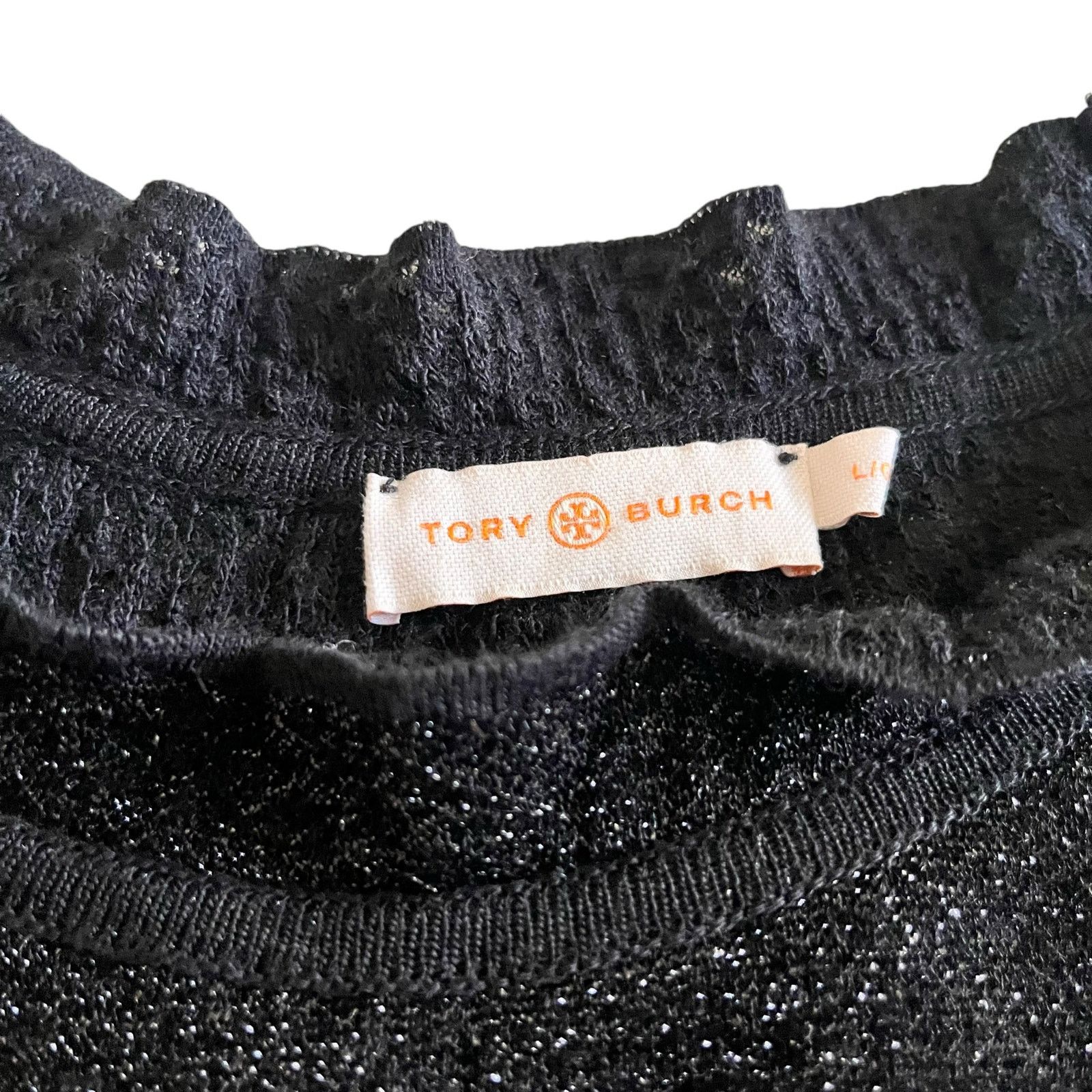 Tory Burch Black Isabelle Wool Metallic Sweater Dress Large