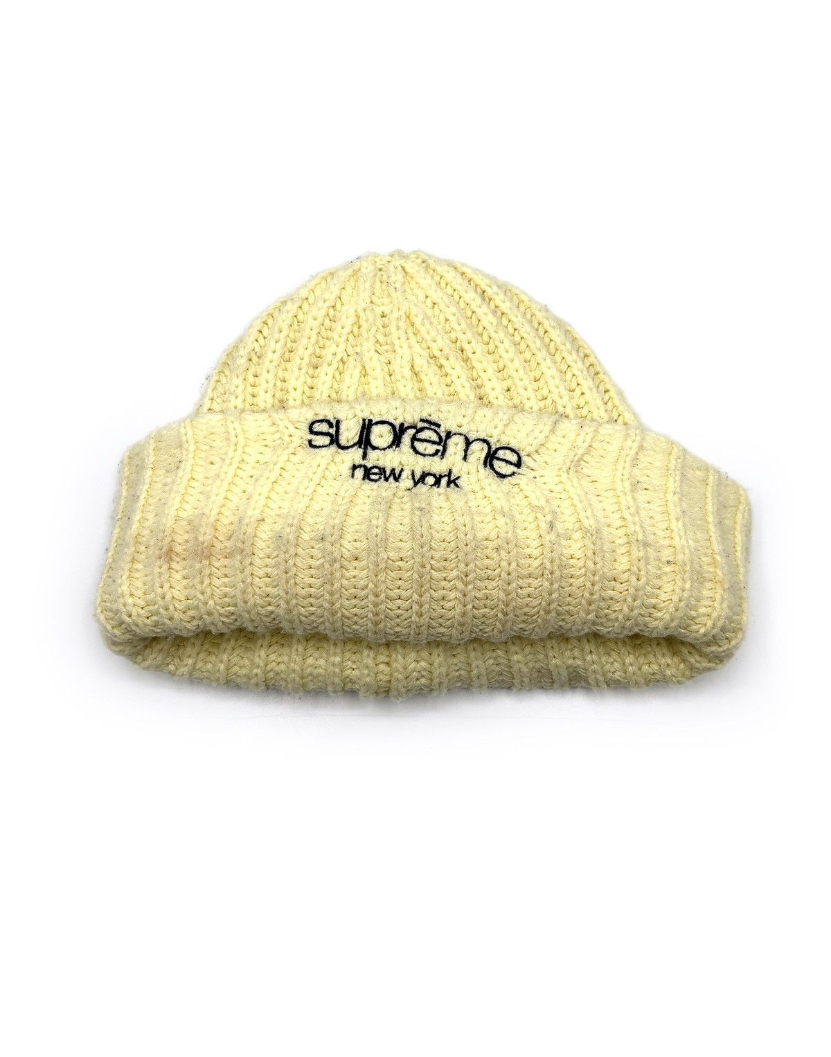 Supreme Supreme New York Logo Pale Yellow Rib Knit Beanie Size ONE SIZE - 14 Thumbnail