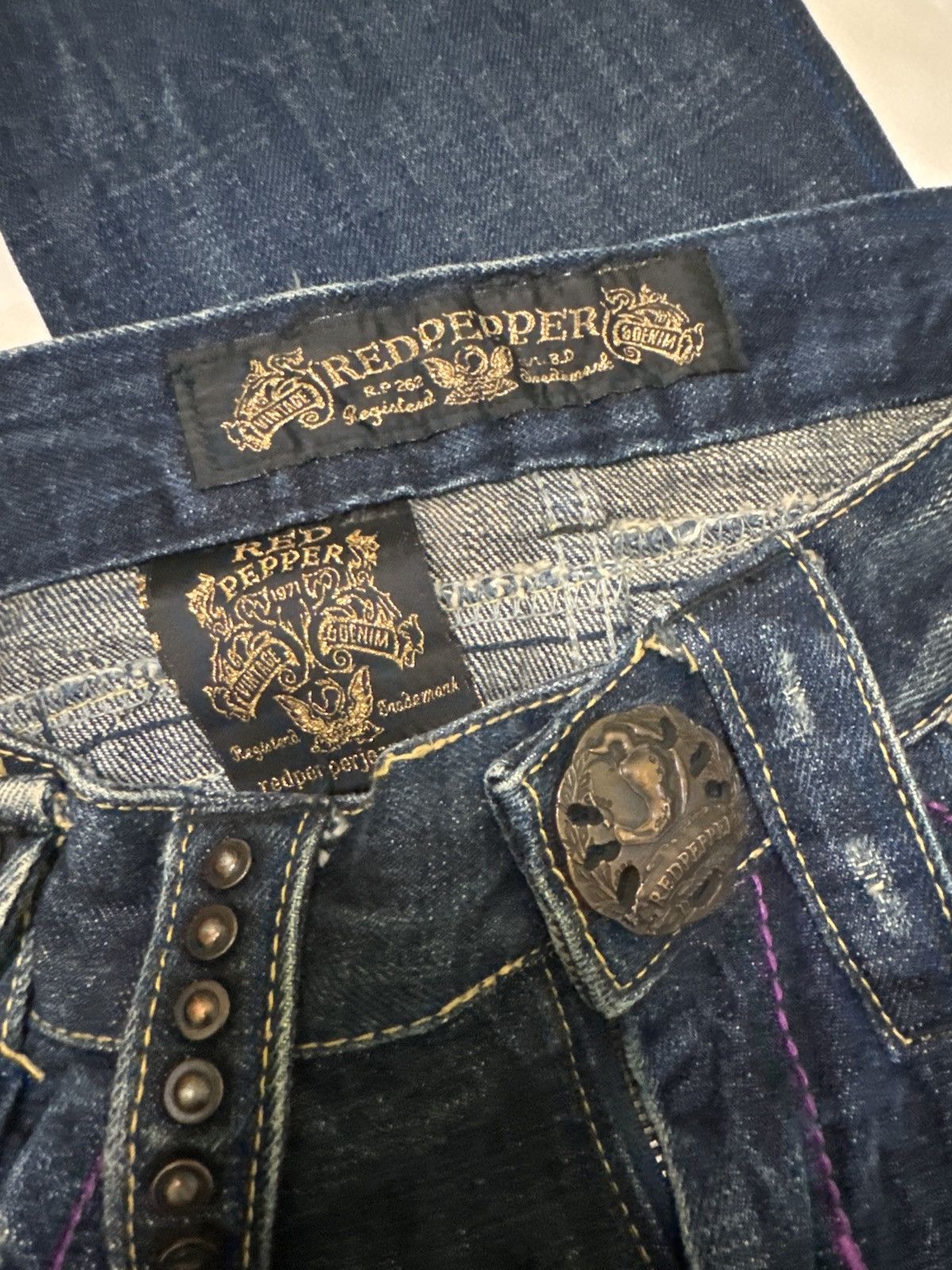 Hysteric Glamour Flare REDPEPPER Buckle Rare Design Clawmark Low Rise Denim Size US 29 - 15 Thumbnail