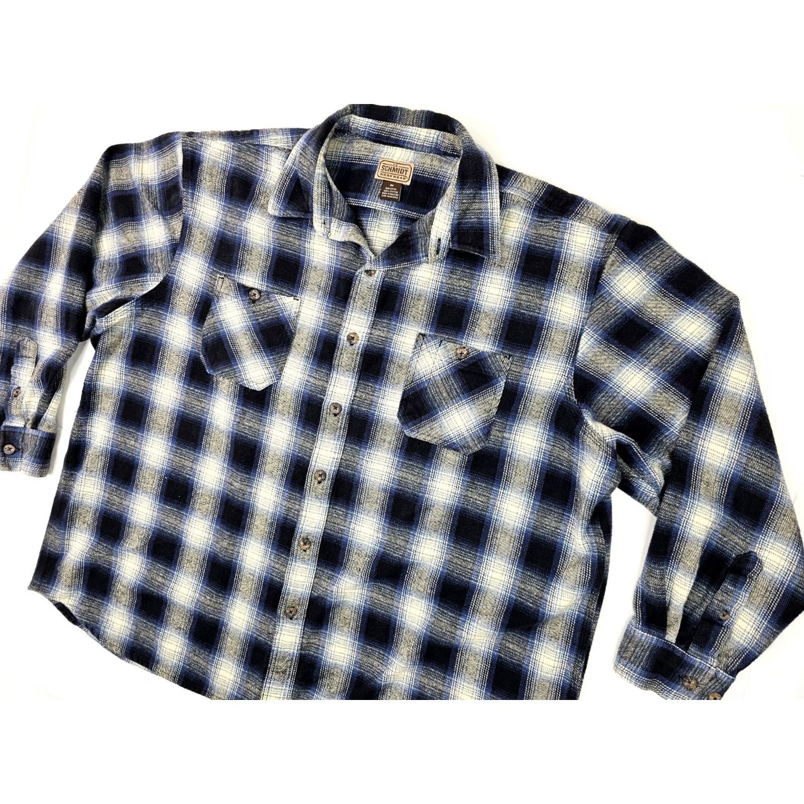 Vintage VINTAGE C. E. Schmidt Workwear Plaid Flannel Shirt Jacket Men 3XL Blue Cotton Size US XXL / EU 58 / 5 - 2 Thumbnail
