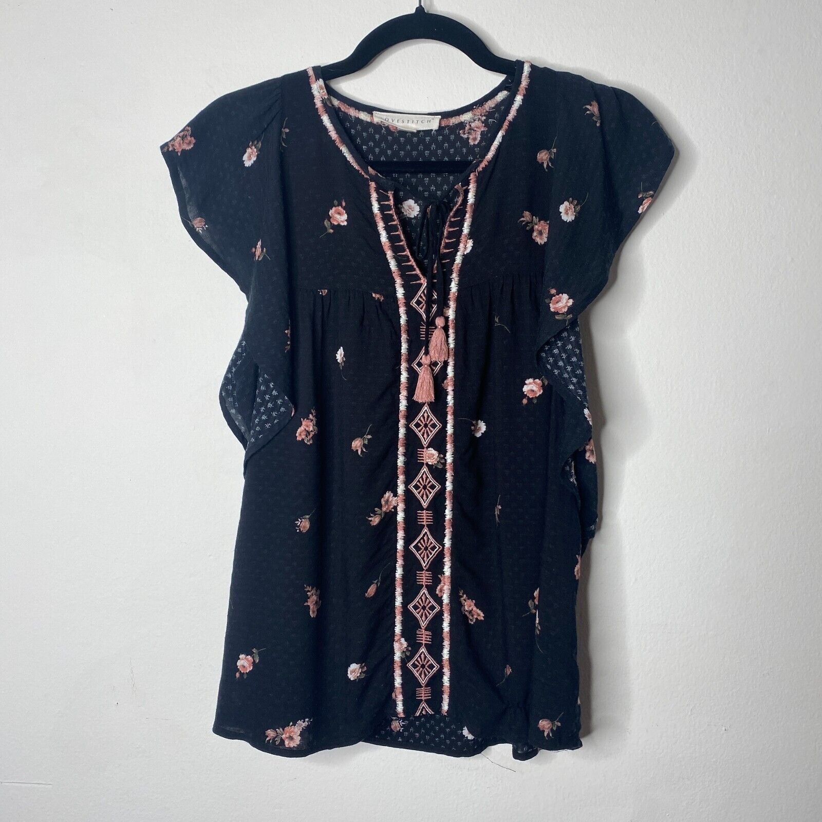 Other Lovestitch Black Multi Floral Aztec Tie Sleeveless Top S Size S / US 4 / IT 40 - 12 Thumbnail