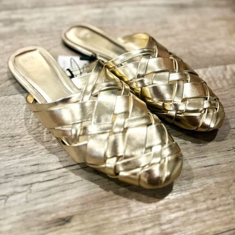Zara ZARA Gold Woven Metallic Flat Mules NWT Size US 7.5 / IT 37.5 - 14 Thumbnail