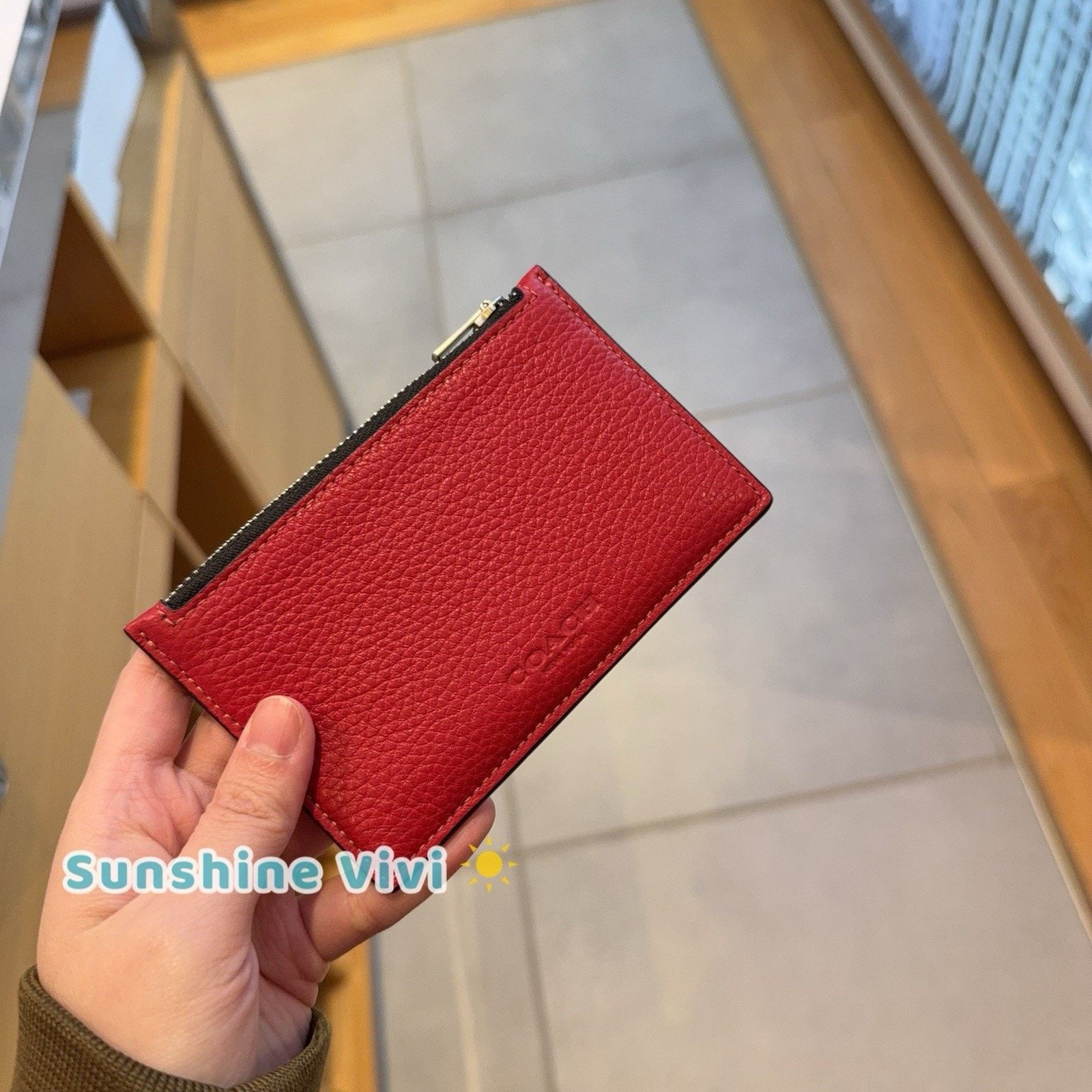 Coach NWT Coach Zip Card Case C4280 Silver True Red Pebble Leather Size ONE SIZE - 1 Thumbnail