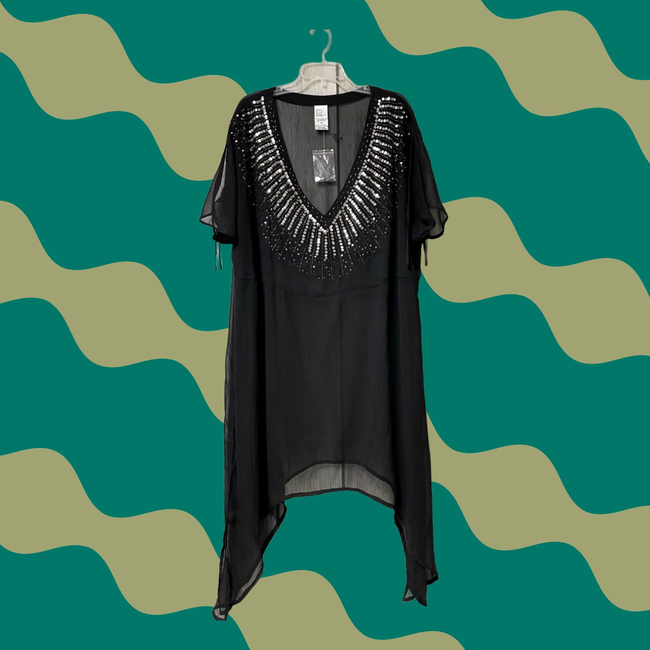 Vintage Roaman's Swim Women Black Sheer Beaded V-Neck Beach Cover-Up Tunic Dress 4XL Plus Size 4X Black Beaded Sheer Boho Beach Layering Womens Size XXL / US 16-18 / IT 52-54 - 1 Thumbnail