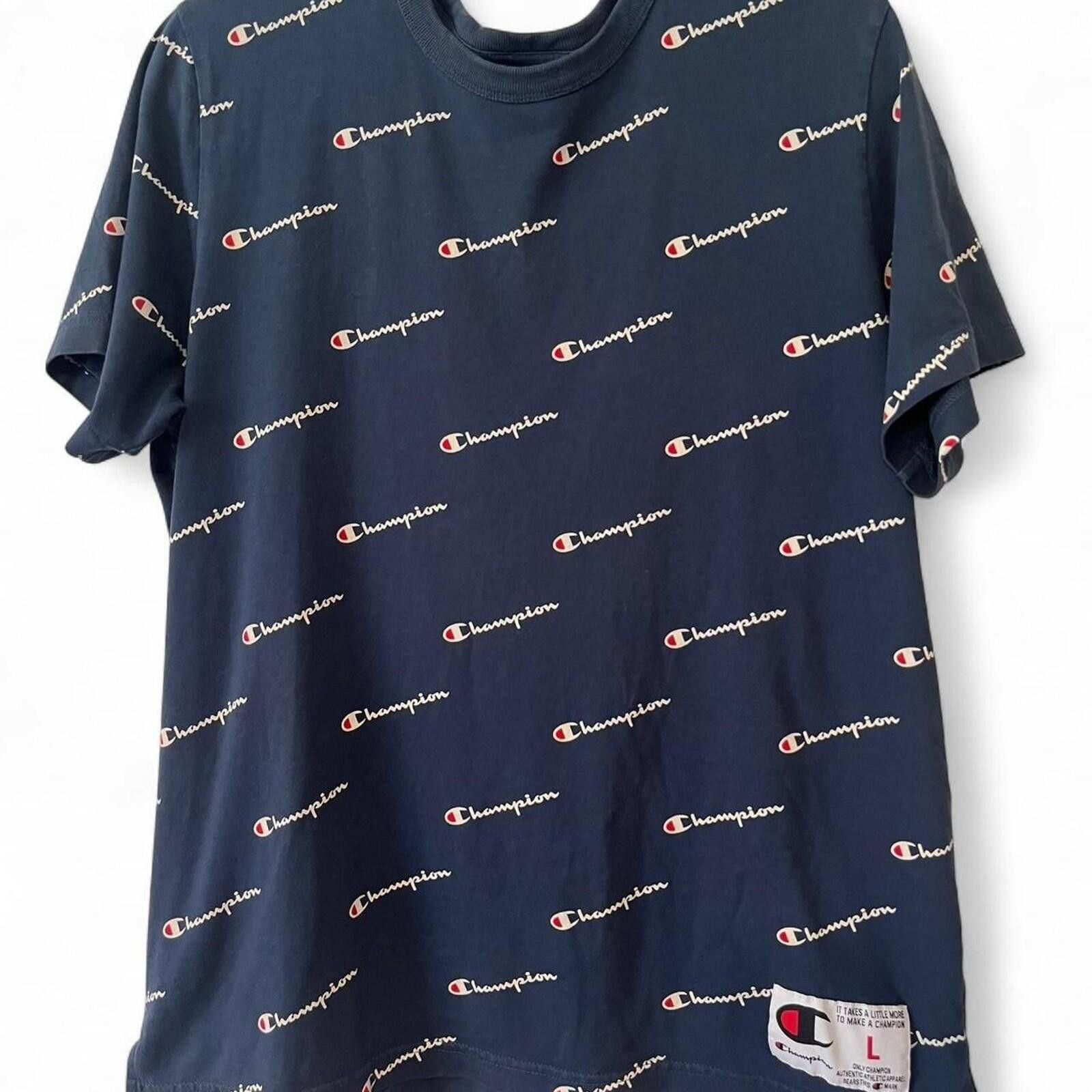Champion Champion Navy Blue Allover Logo Print T-Shirt Size Large Size US L / EU 52-54 / 3 - 1 Thumbnail