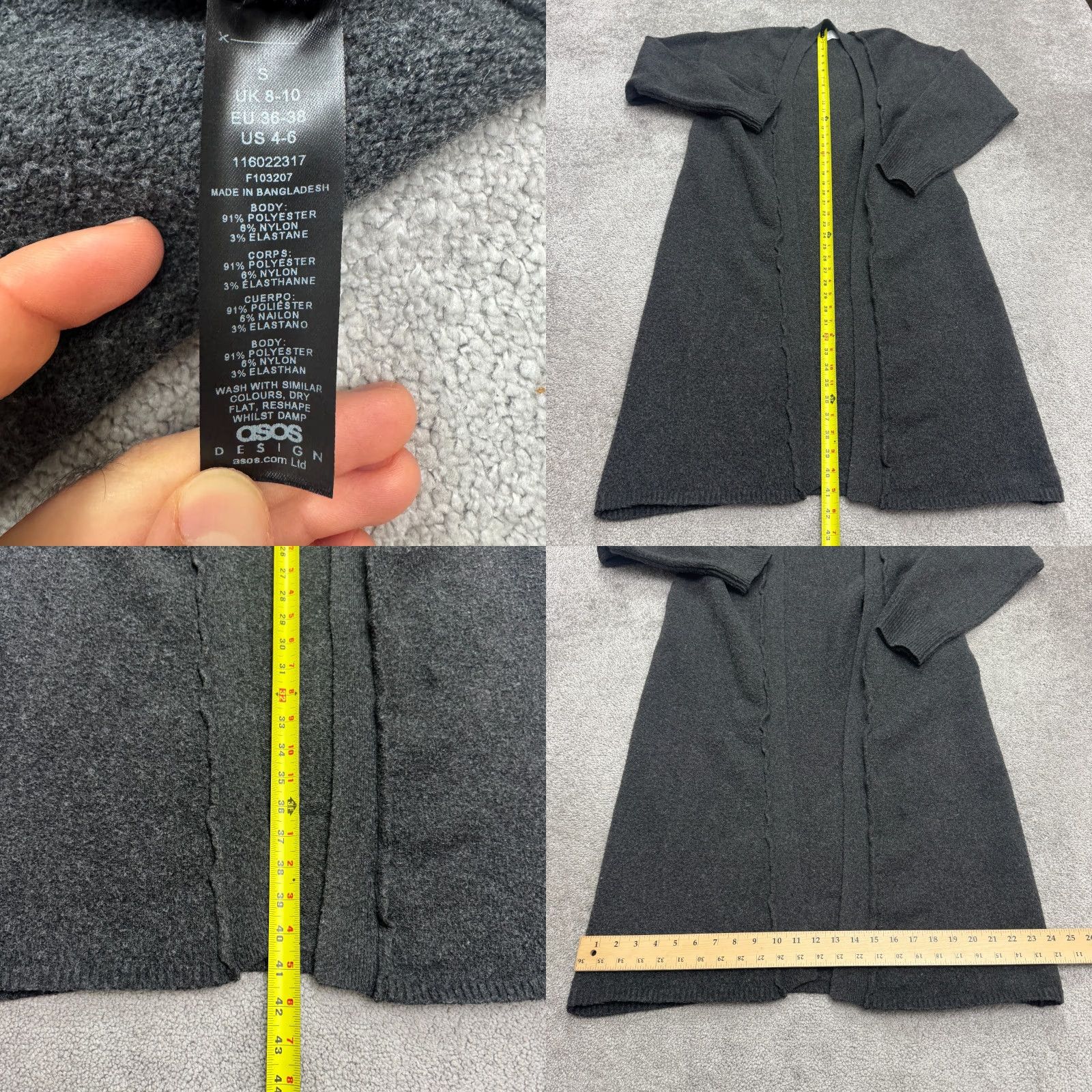 Asos ASOS Design Open Cardigan Sweater Long Casual Women Small Cardigan Knit Gray Charcoal Olive? Size S / US 4 / IT 40 - 8 Thumbnail