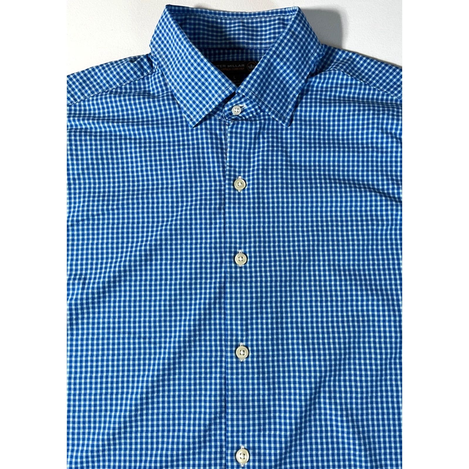 Peter Millar Peter Millar Summer Comfort Button-Up Performance Shirt Check Blue Sz L Mens Long Sleeve Collared 94% Nylon 6% Spandex Lightweight Stretch Regular Size US L / EU 52-54 / 3 - 3 Thumbnail