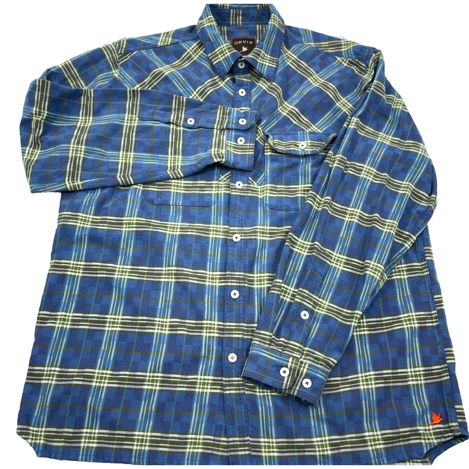 Orvis VINTAGE Orvis Flannel Shirt Men Large Blue Button Up Plaid Hiking Camp Outdoors Fishing Size US L / EU 52-54 / 3 - 2 Thumbnail