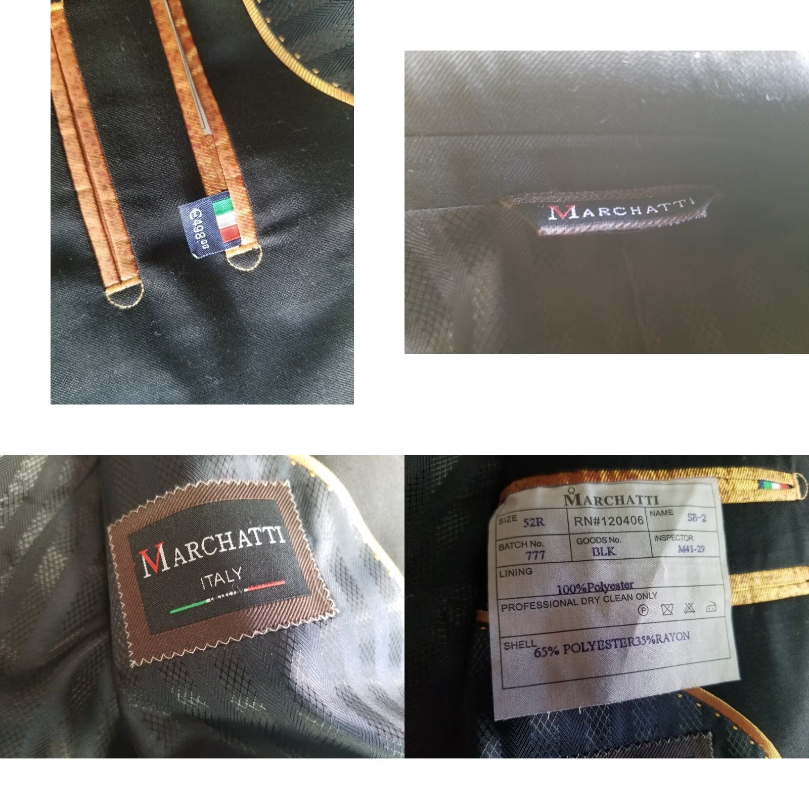 Vintage Marchatti Italy Blazer Black Solid Two-Button Pockets Regular 52R Made in Italy Mens Size 52R - 9 Thumbnail