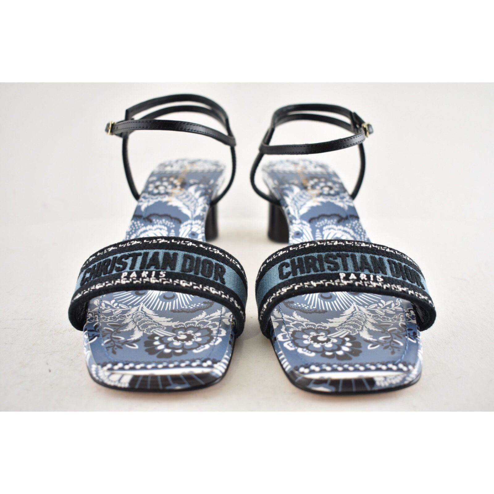Dior Dior Bandana Embroidered Black Blue Dway Heeled Sandal Size US 10 / IT 40 - 7 Thumbnail