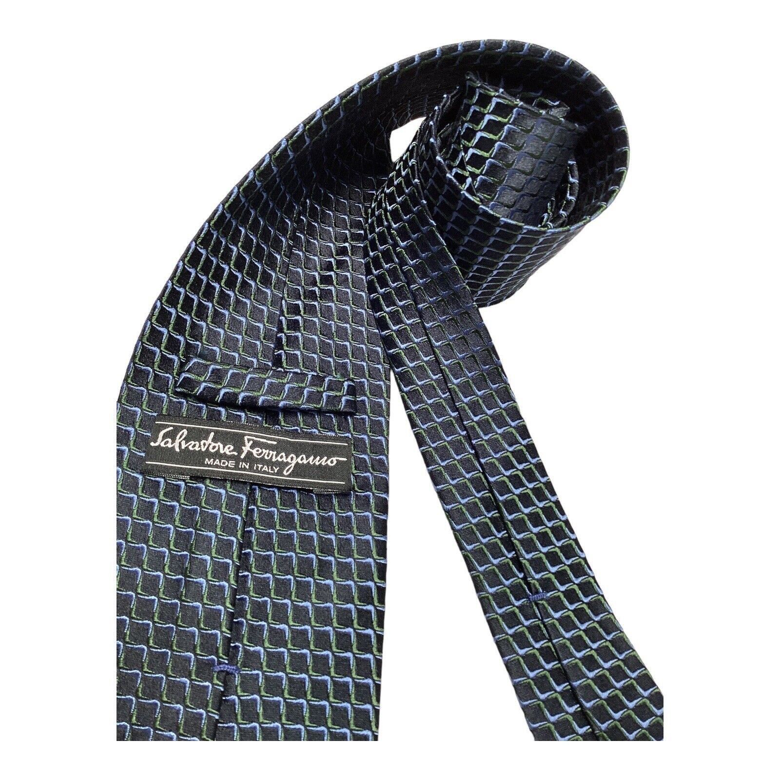 Salvatore Ferragamo SALVATORE FERRAGAMO Blue Geometric Luxury Silk Tie Made In I Size ONE SIZE - 3 Thumbnail