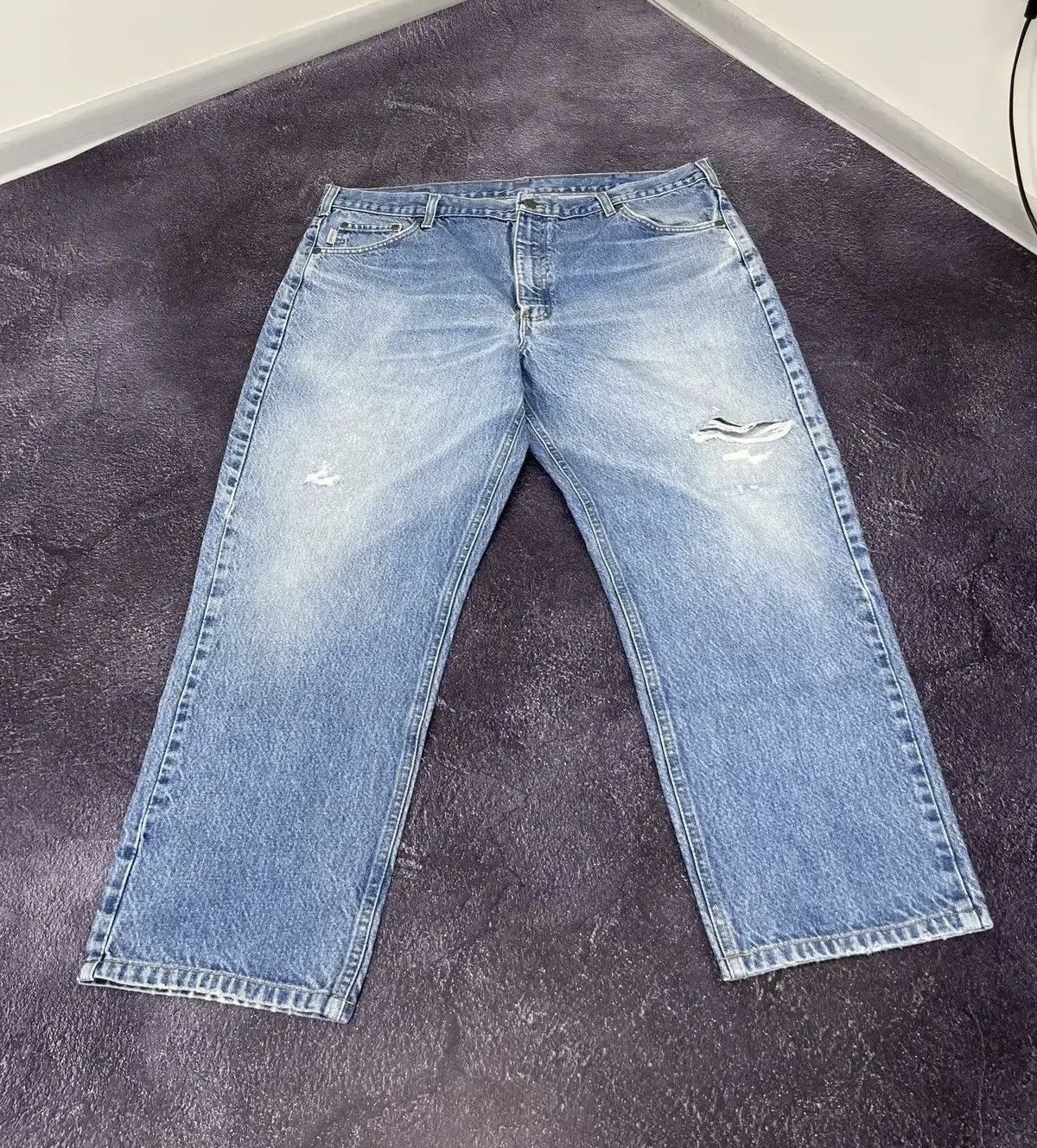 Carhartt × Vintage Vintage Carhartt 90s Faded Light Blue Hype Denim Baggy Jeans Size US 38 / EU 54 - 2 Thumbnail
