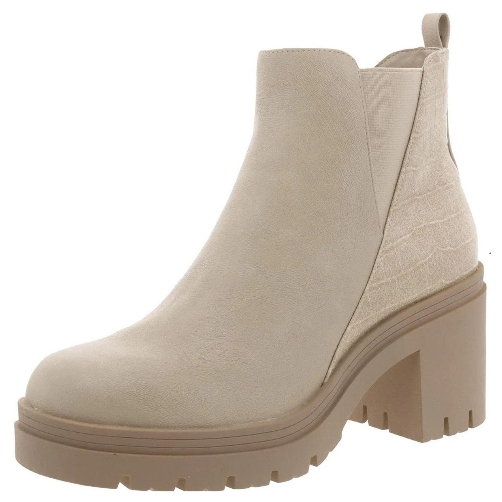 Sun+Stone Women Faux Leather Block Heel Shoes Ankle Boots Us 6 in Beige