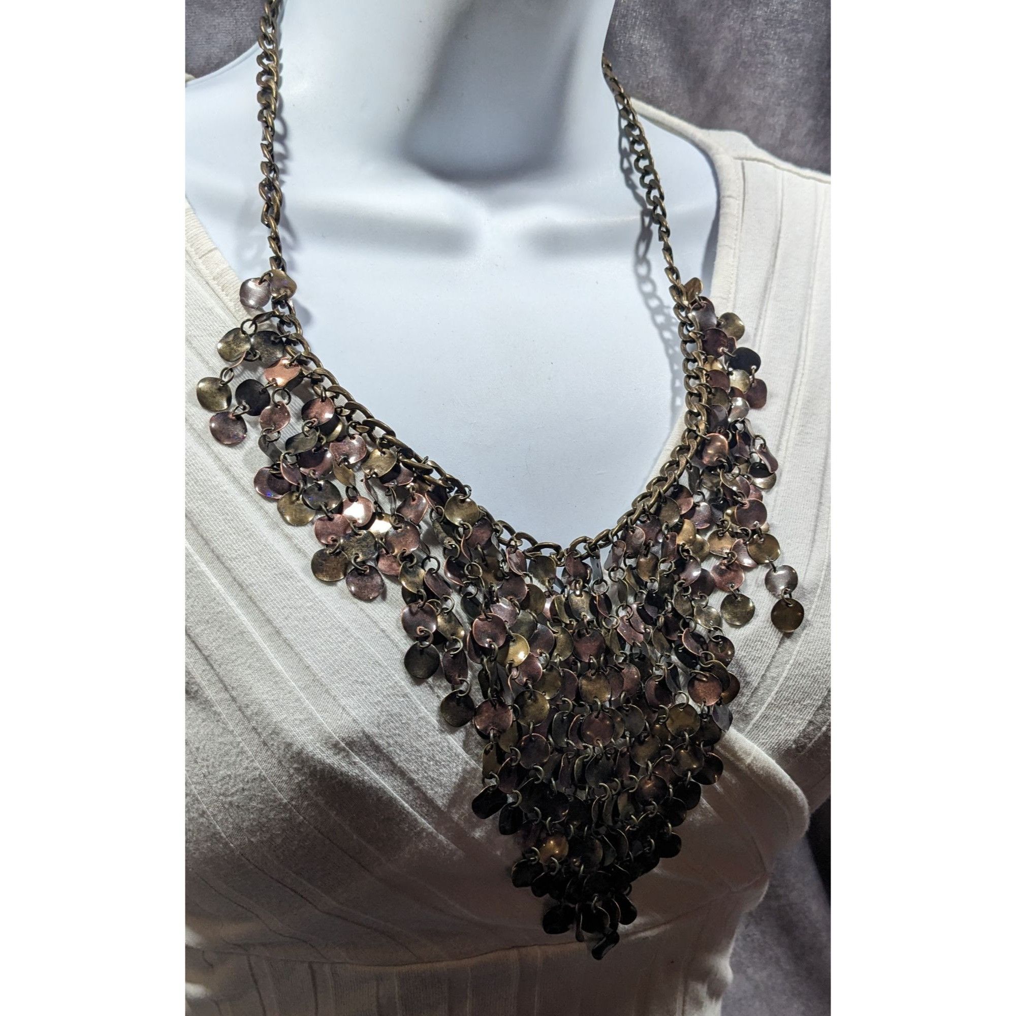 Other Plunder Jewelry Bronze Tone Disc Fringe Bib Necklace Size ONE SIZE - 5 Thumbnail
