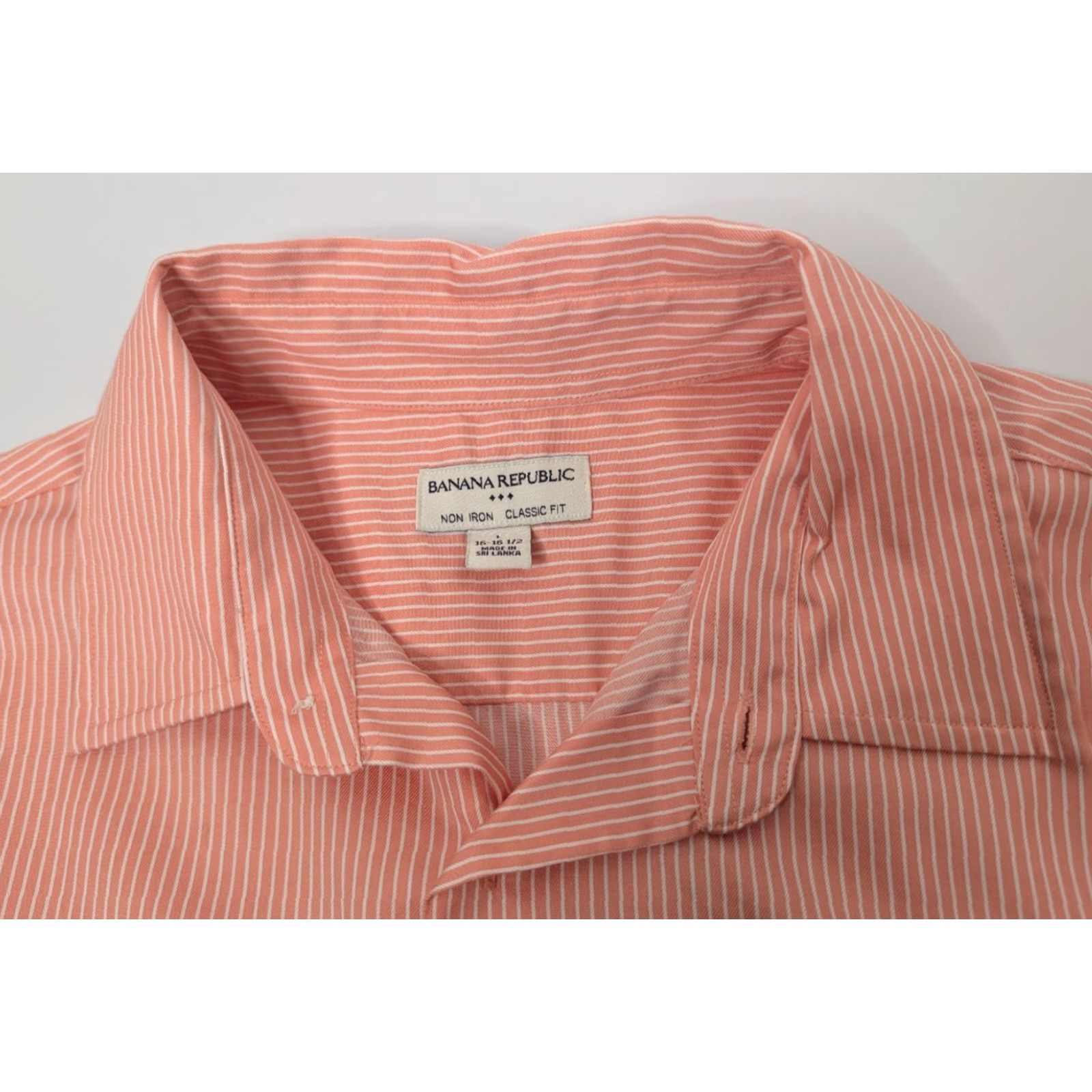 Banana Republic Banana Republic Non-Iron Classic Fit Dress Shirt Salmon Stripe Men's L 16-16.5 Dark Pink Orange Striped Button-Up Casual 100% Cotton Regular Womens? Size 42R - 7 Thumbnail