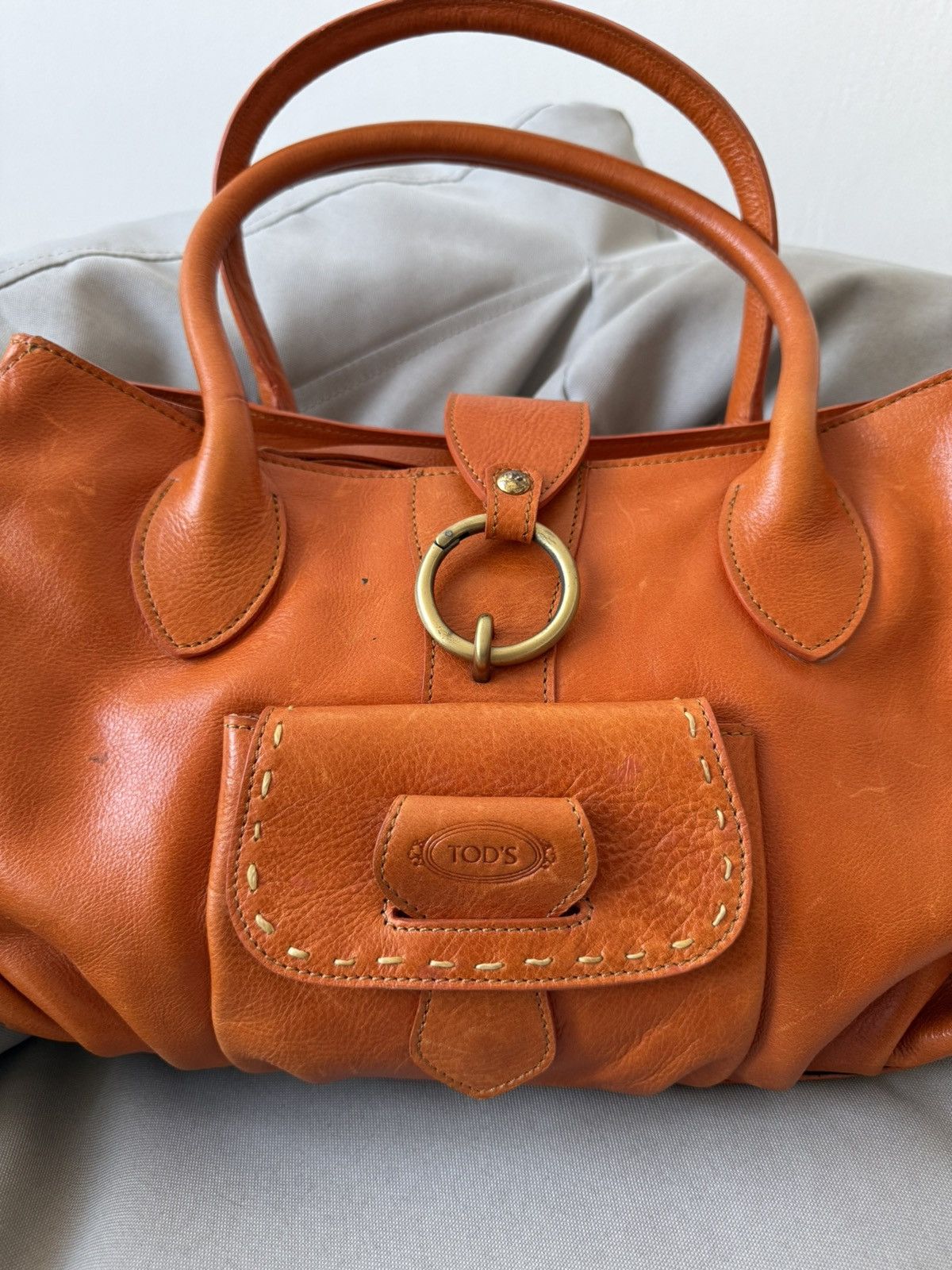 Tod’s Orange Leather Satchel Tote Handbag
