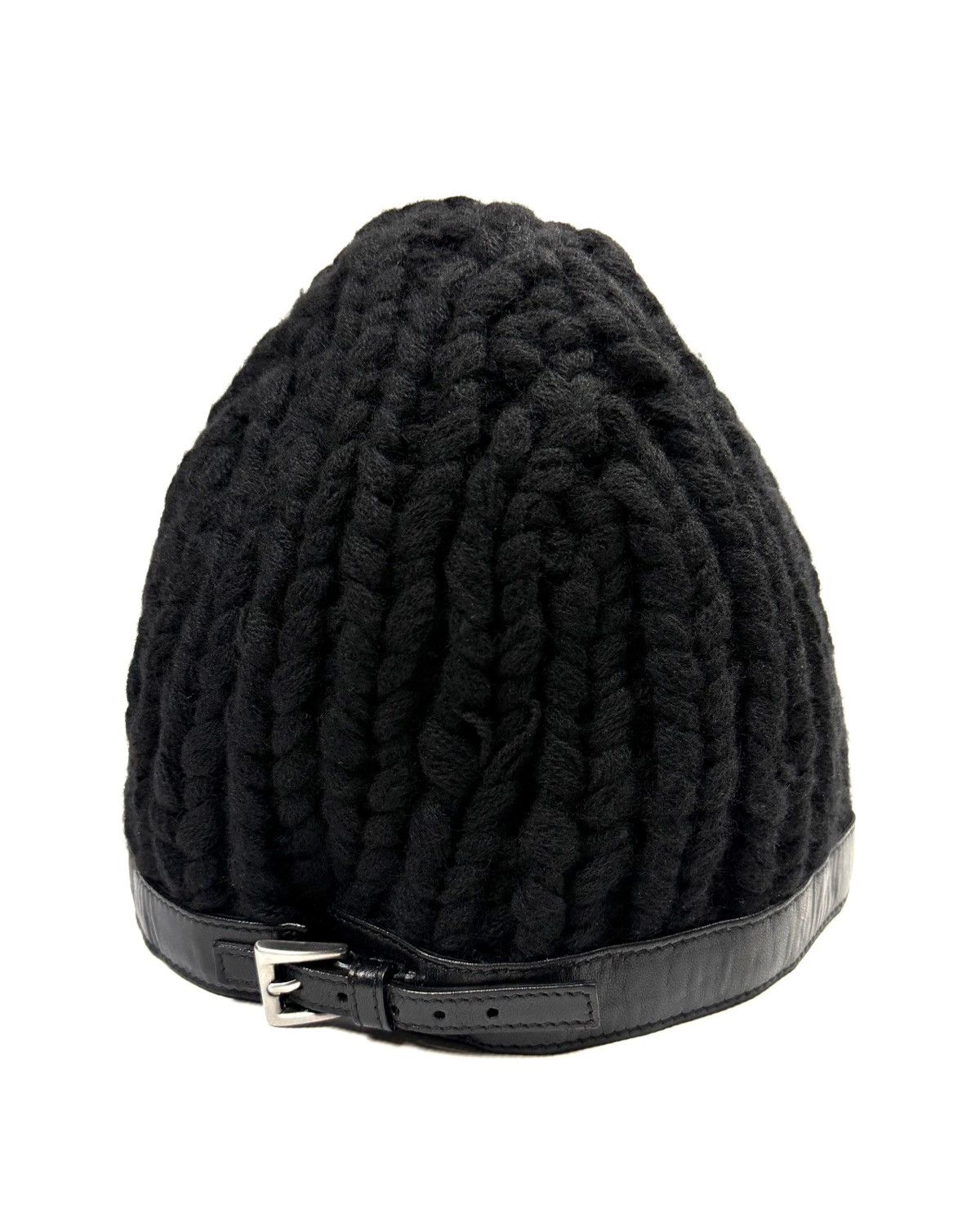 Prada Prada Archive Cashmere Knit Beanie Leather Belt Strap Hat Size ONE SIZE - 2 Thumbnail