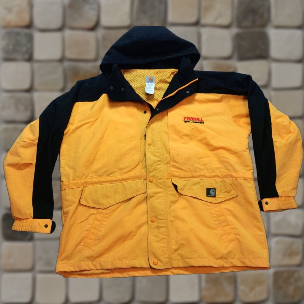 Carhartt VINTAGE Carhartt Jacket C48 90s Yellow & Black Hooded Nylon Windbreaker XL Men’s || Hoodie || Adult XL || Yellow || 90s, Fishing, Hunting || Mens Size US XL / EU 56 / 4 - 1 Thumbnail